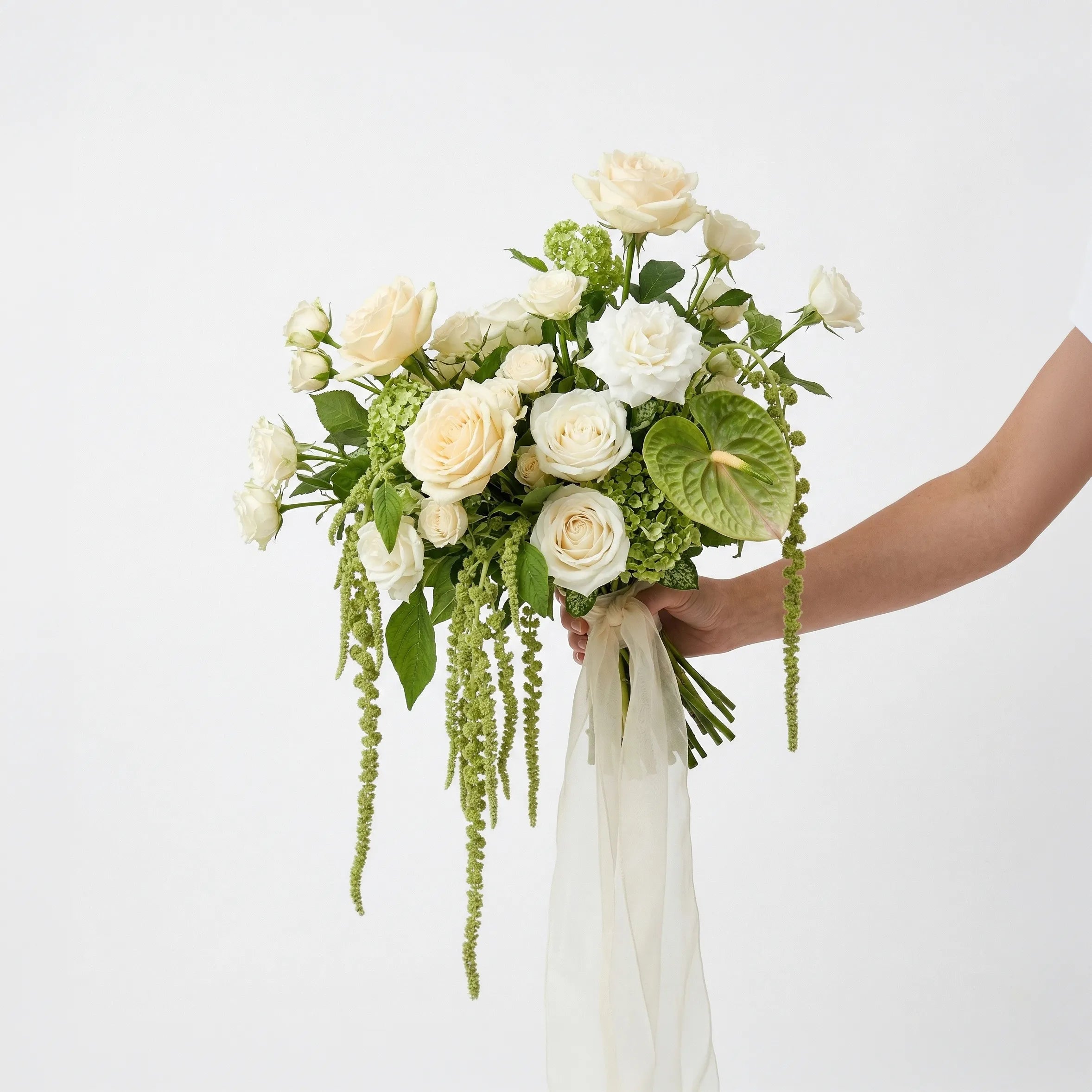 White Rose & Greenery Artificial Bridal Bouquet Weddings Anniversary Party Supplies