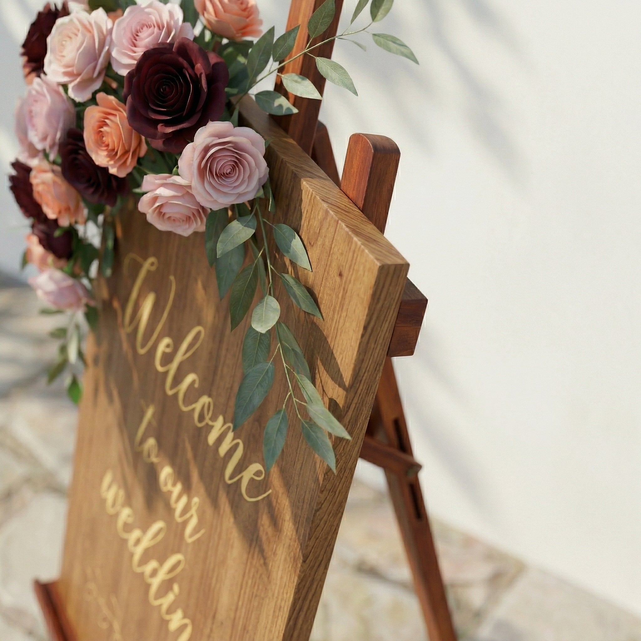 2PCS Bean Paste Color Series With Greenery Welcome Sign Flower Wedding