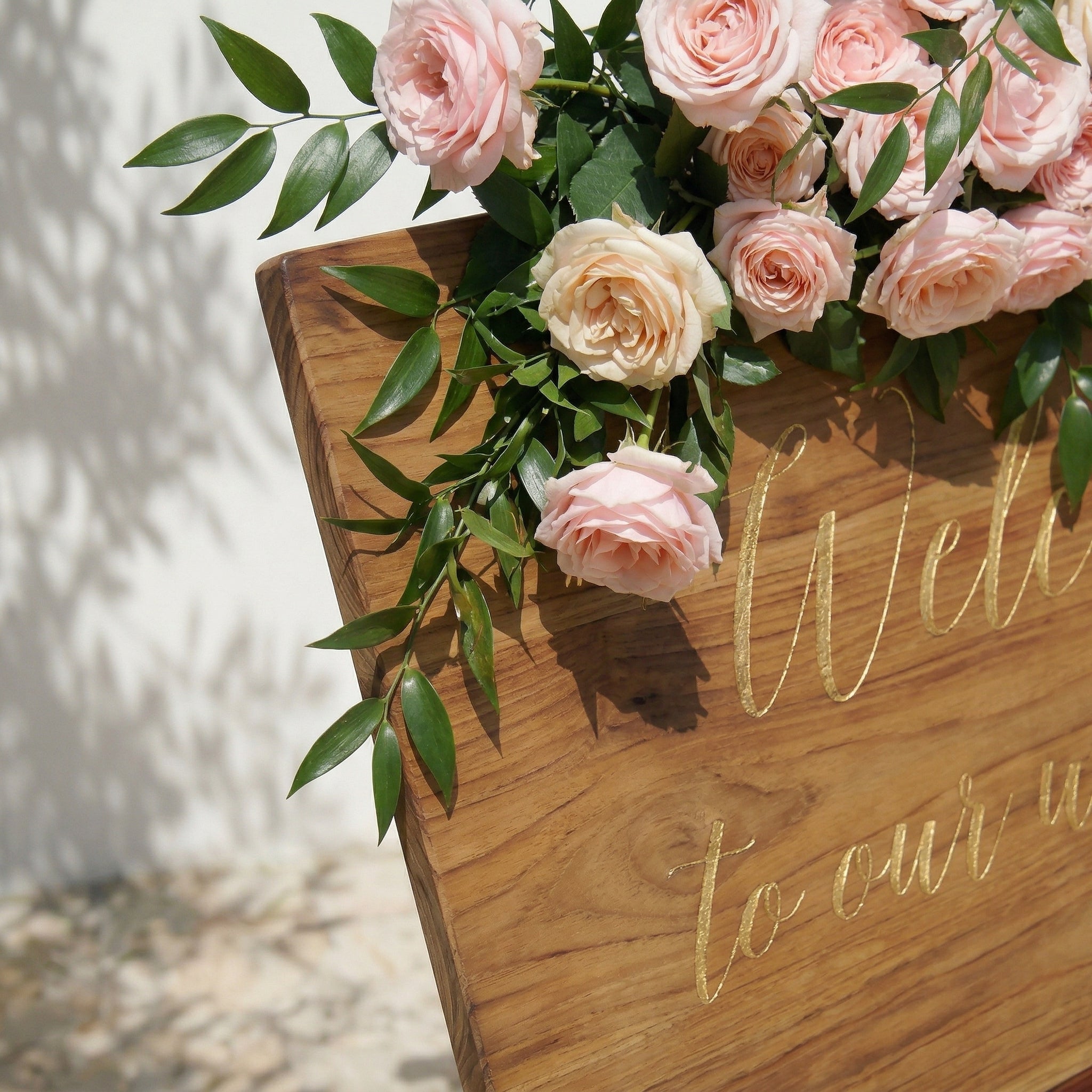 Pink Rose & Greenery Welcome Sign Flowers Wedding Entryway Decor Props