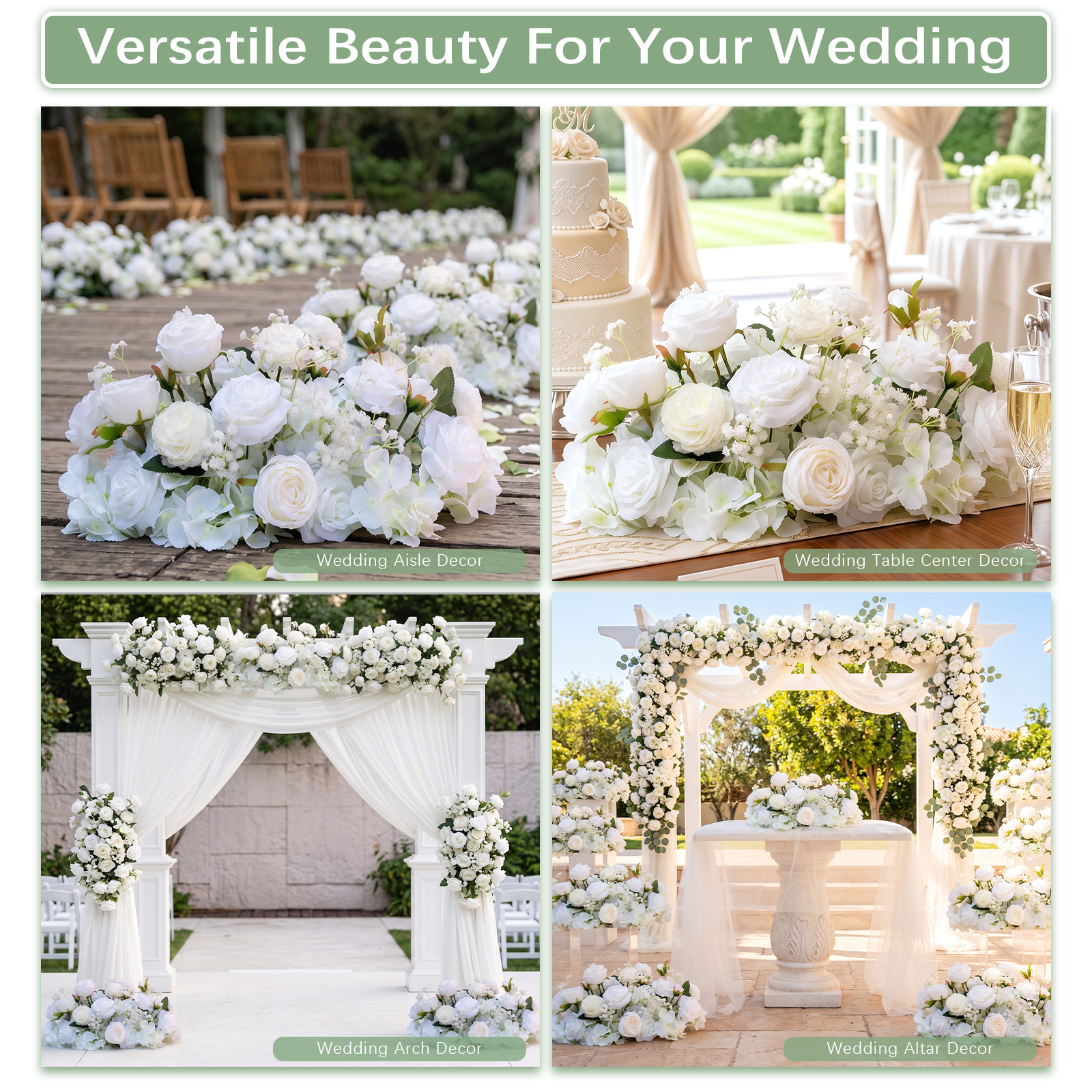 2pcs White Rose Wedding Aisle Flowers,Aisle Flowers for Wedding Ceremony(In US Stock 5-7 Days Delivered)