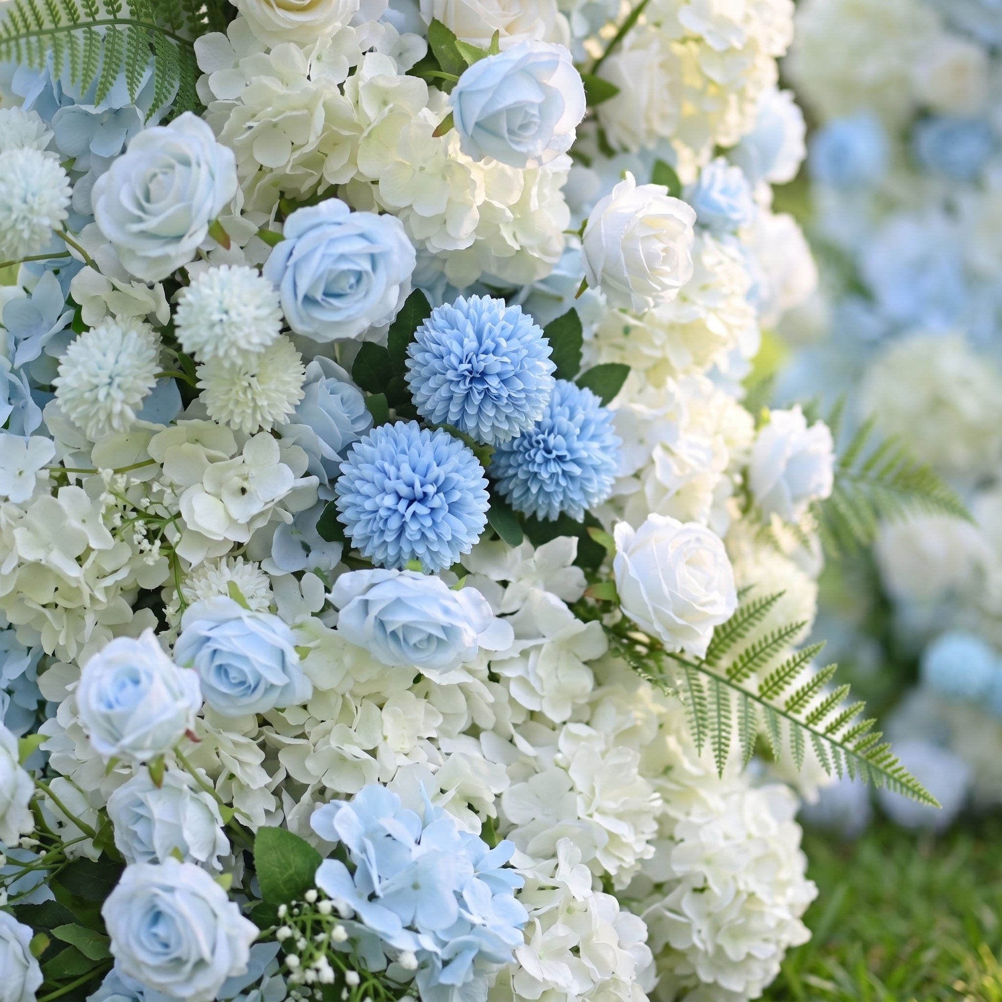 Amarora 3D Blue & White Artificial Flower Pillar Wedding Backdrop Arch KT Board Decor Floral Arrangement
