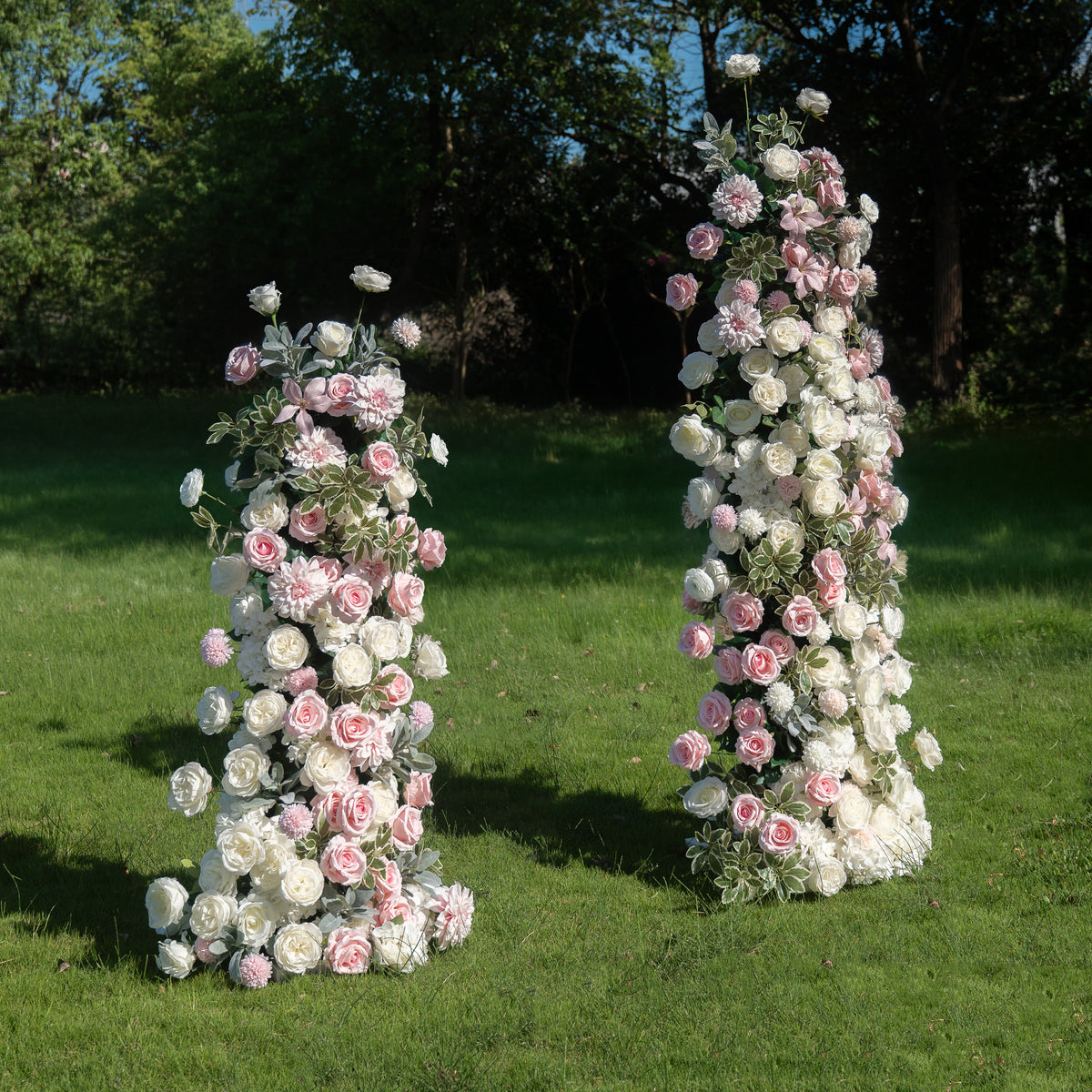 Birch Pink 3D Floral Pillar Wedding Arch, left view