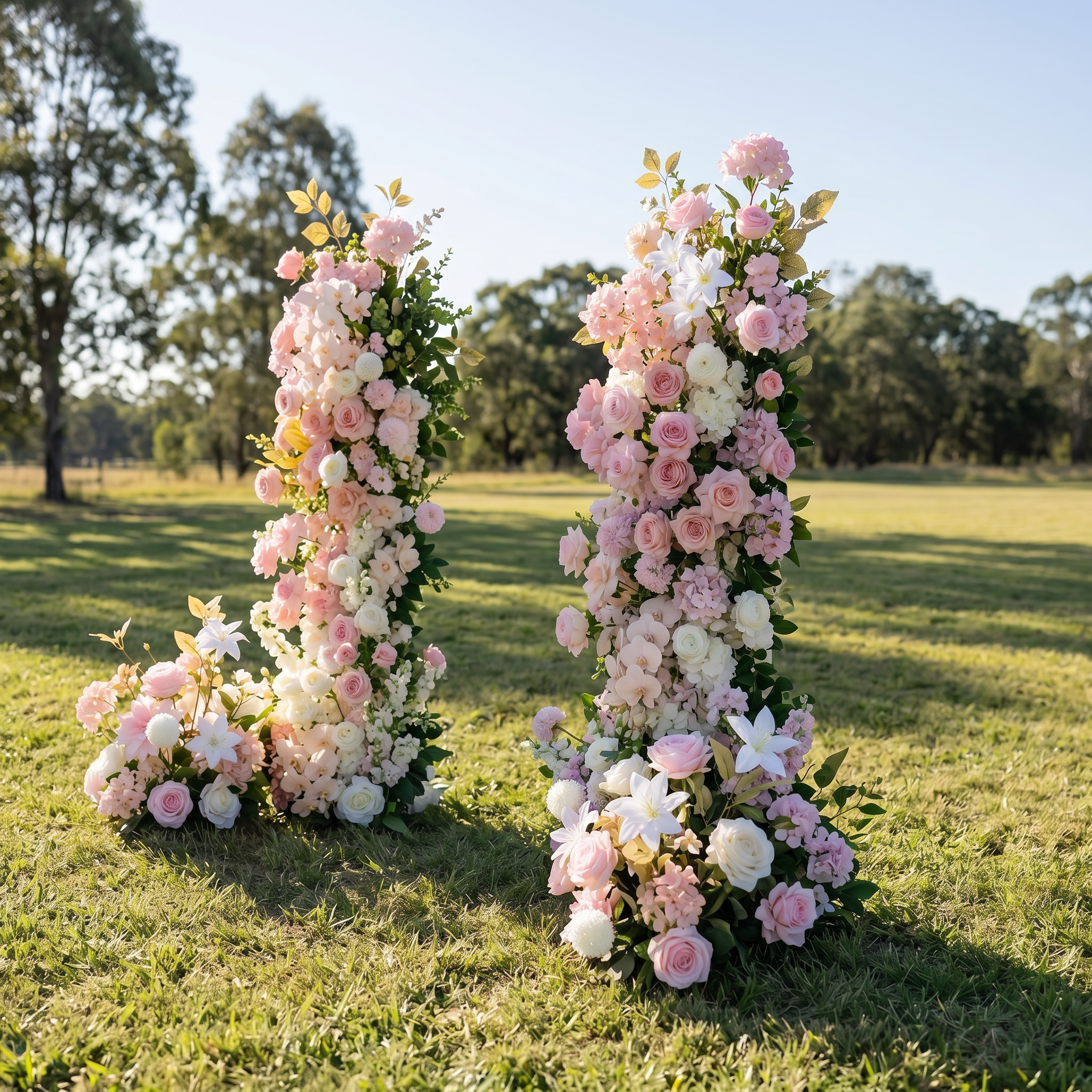 Bloom 3D Pink Artificial Flower Pillar Wedding Backdrop Arch KT Board Decor Floral Arrangement