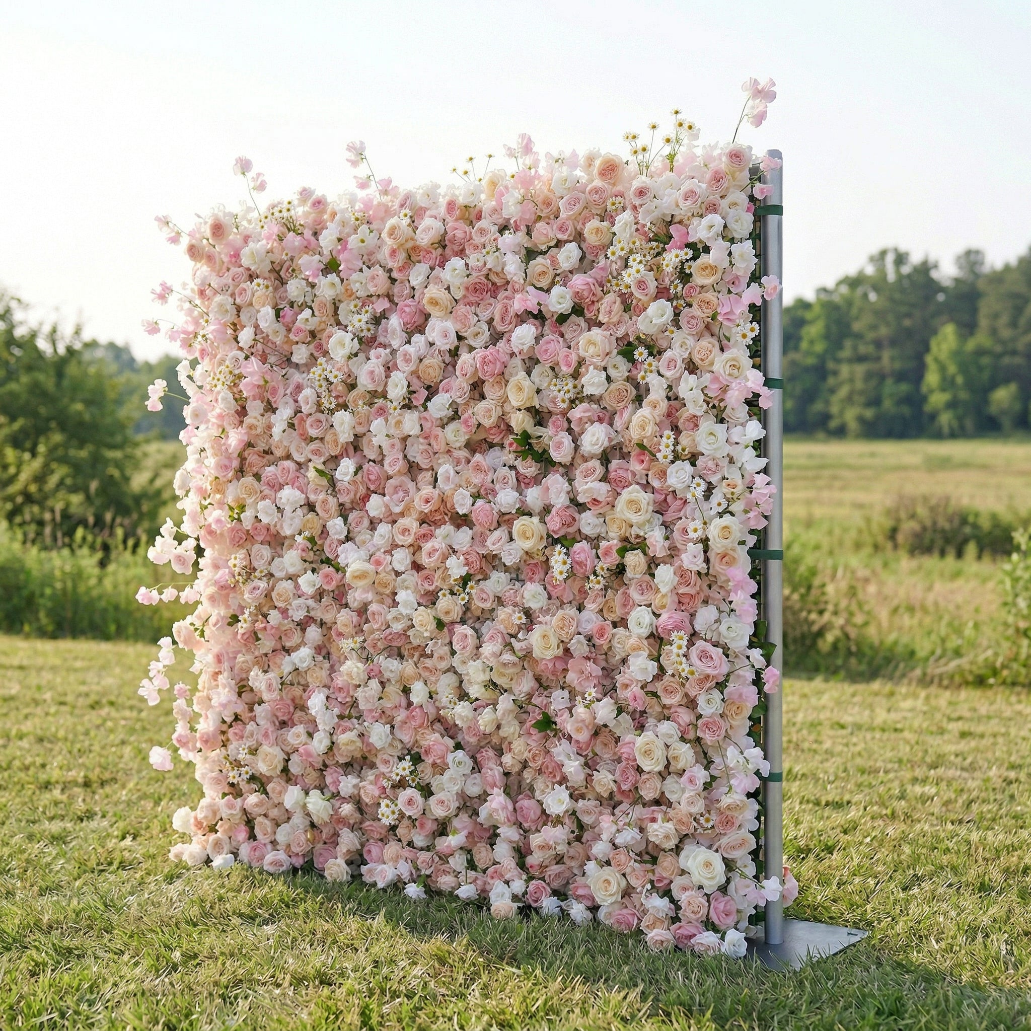 Calinia 4D Fabric Artificial Zip Up Curtain Pink Flower Wall For Wedding and Events Decoration