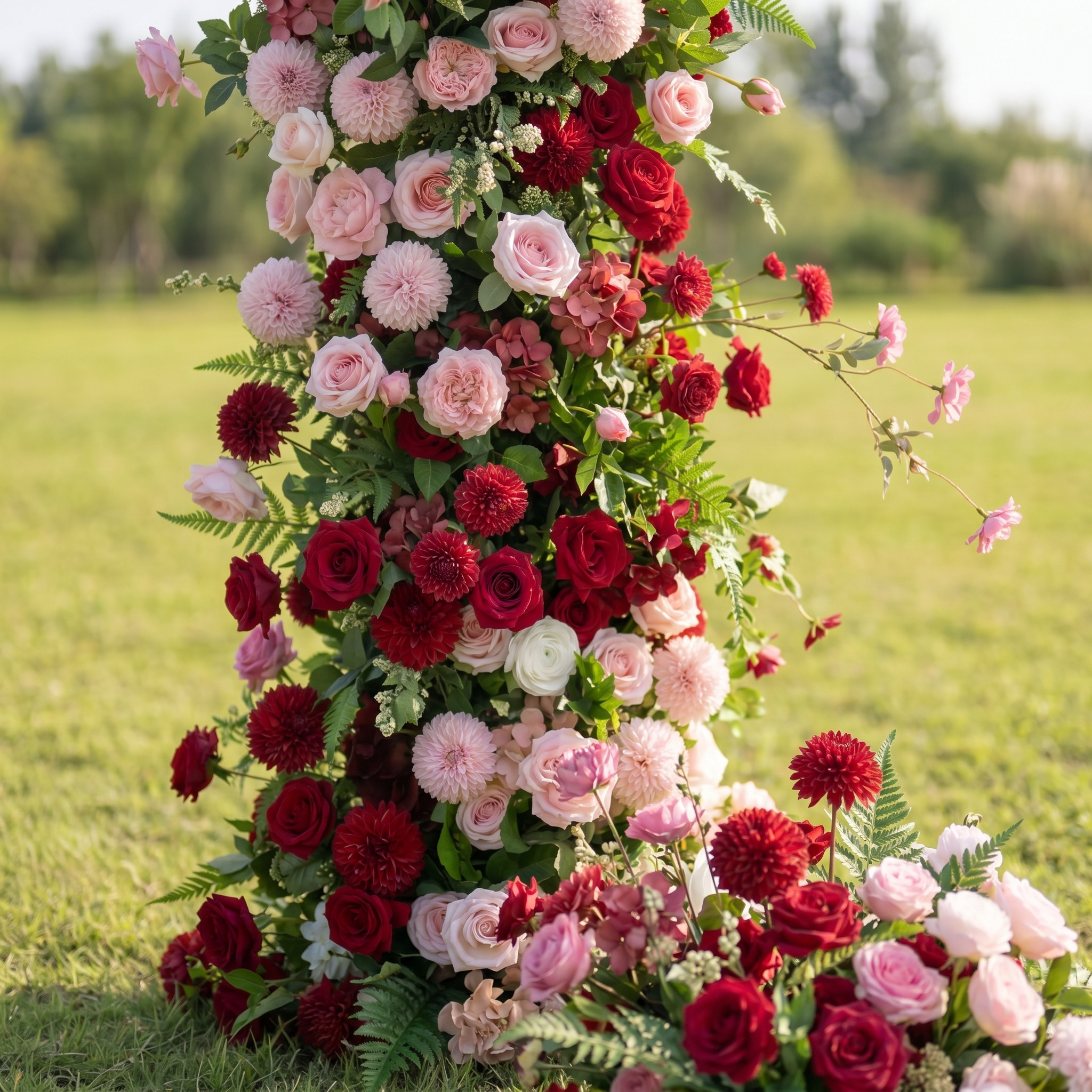Cherry 3D Red Artificial Flower Pillar Wedding Backdrop Arch KT Board Decor Floral Arrangement