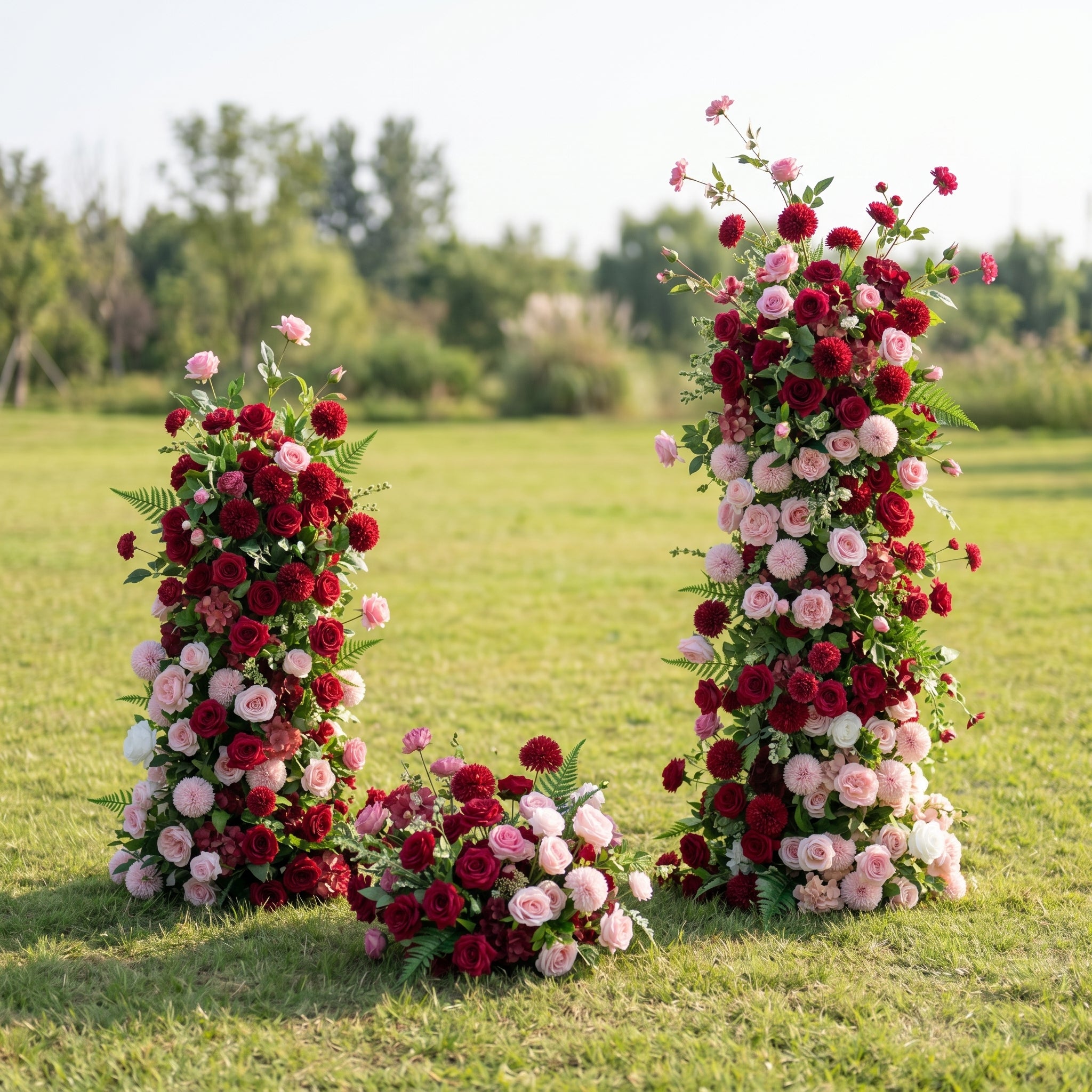 Cherry 3D Red Artificial Flower Pillar Wedding Backdrop Arch KT Board Decor Floral Arrangement