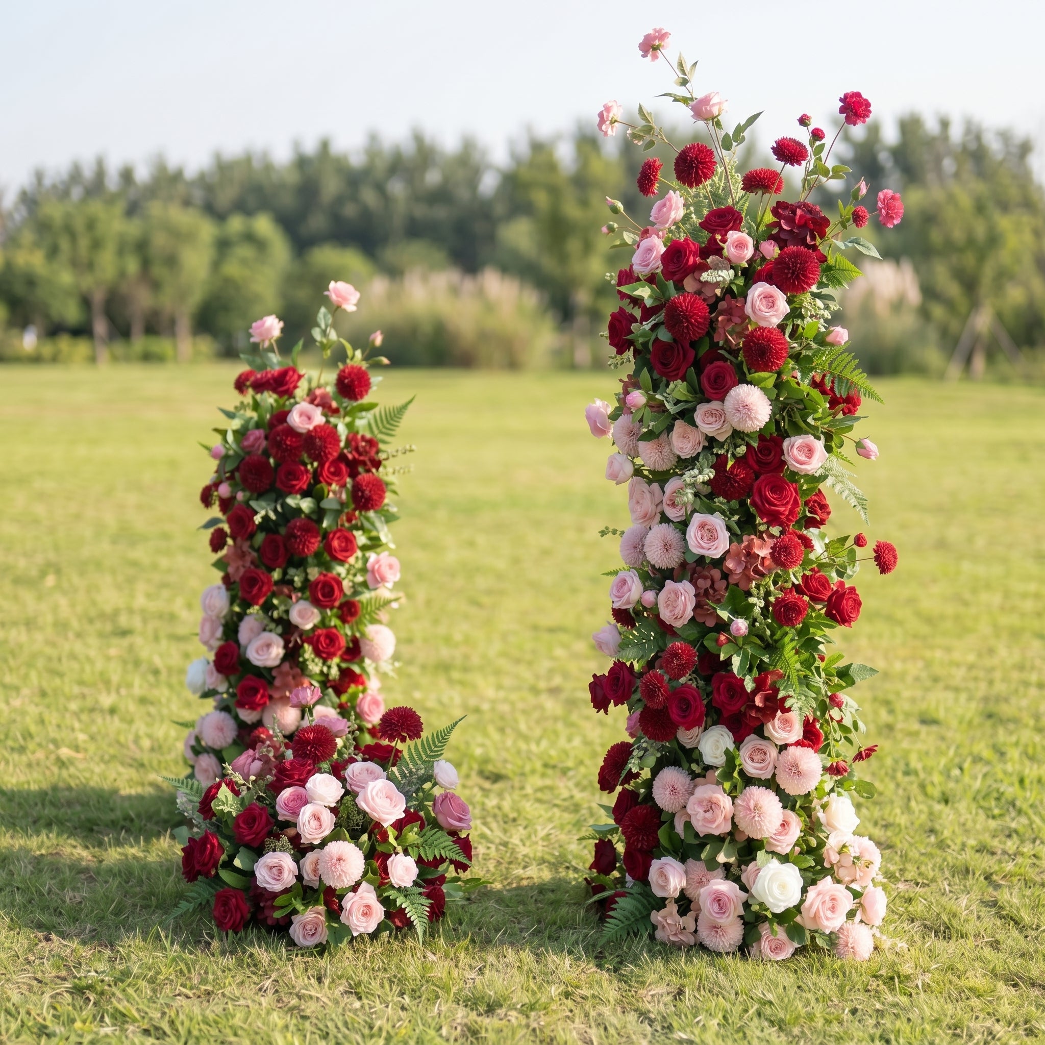 Cherry 3D Red Artificial Flower Pillar Wedding Backdrop Arch KT Board Decor Floral Arrangement