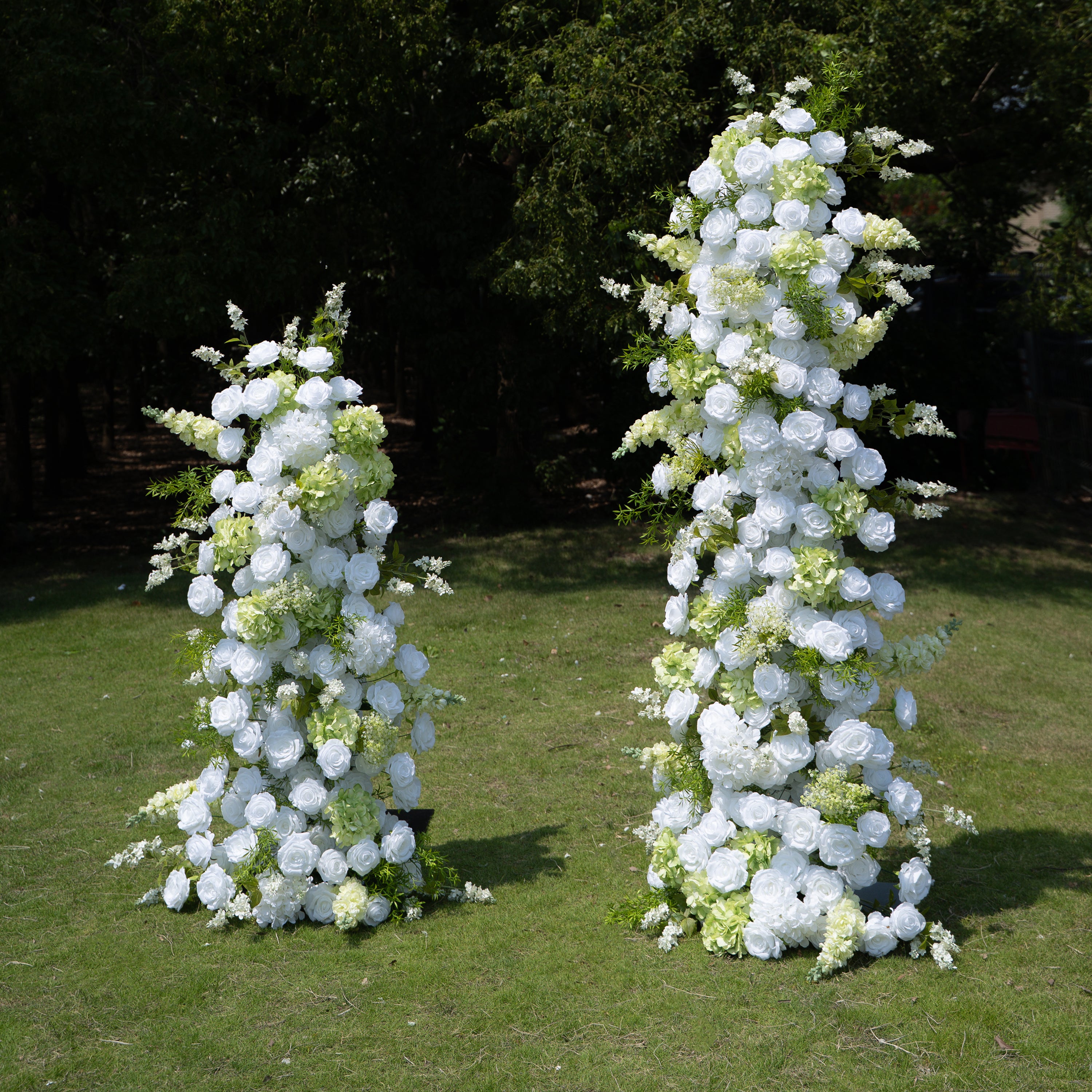 Alba Green & White Artificial Flower Pillar Wedding Arch KT Board Decor Floral Arrangement
