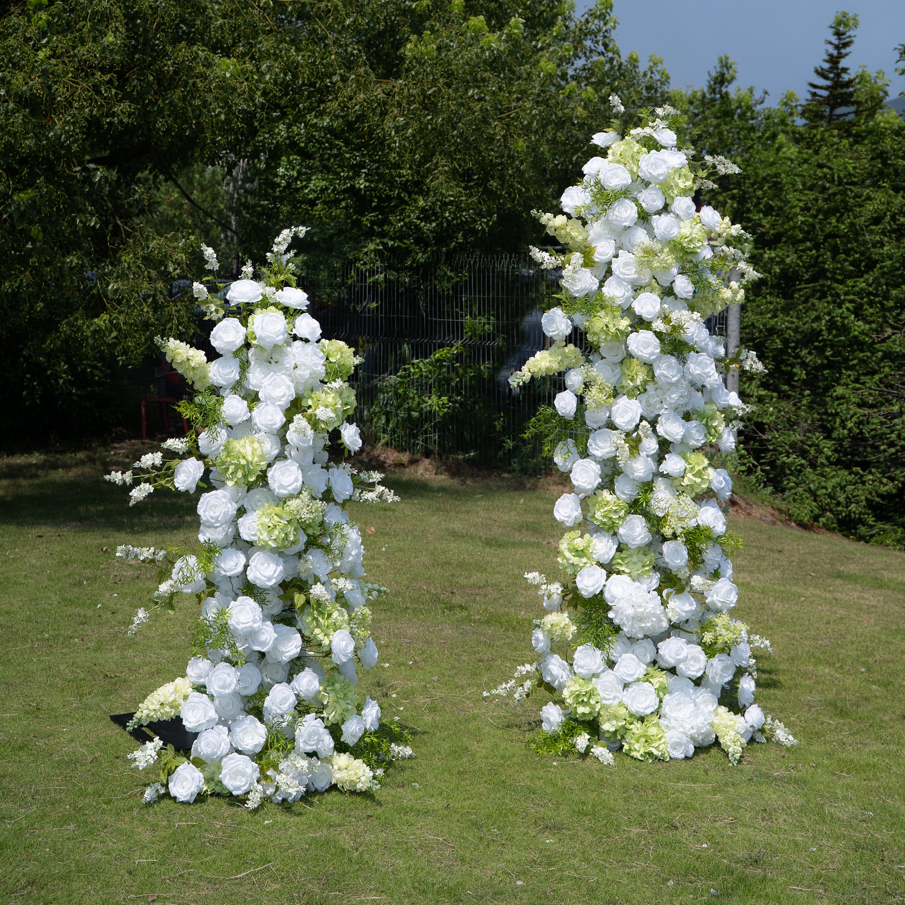 Alba Green & White Artificial Flower Pillar Wedding Arch KT Board Decor Floral Arrangement