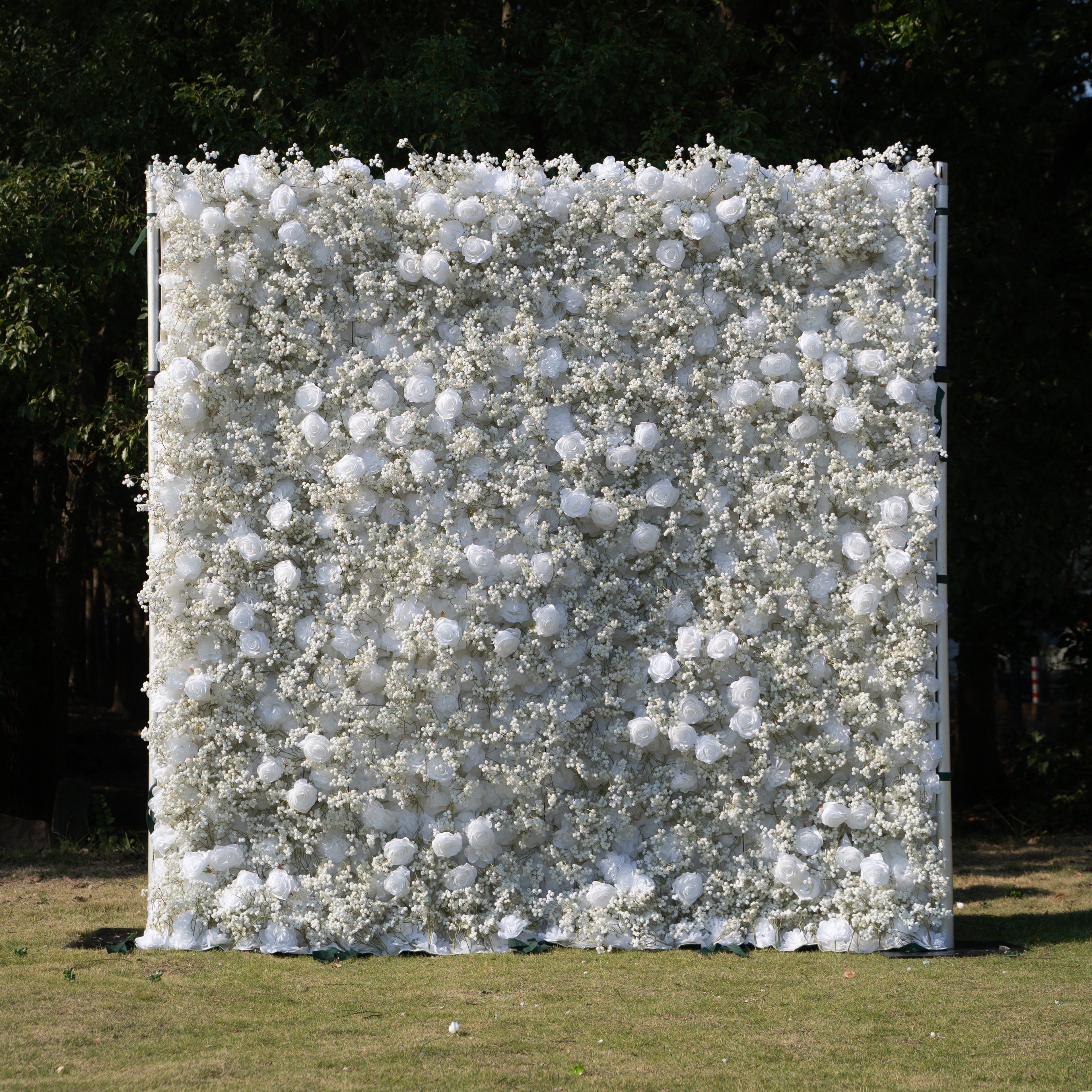 Shimmer 3D Floral Wall – White Roses & Baby’s Breath, Perfect for Proposals & Weddings