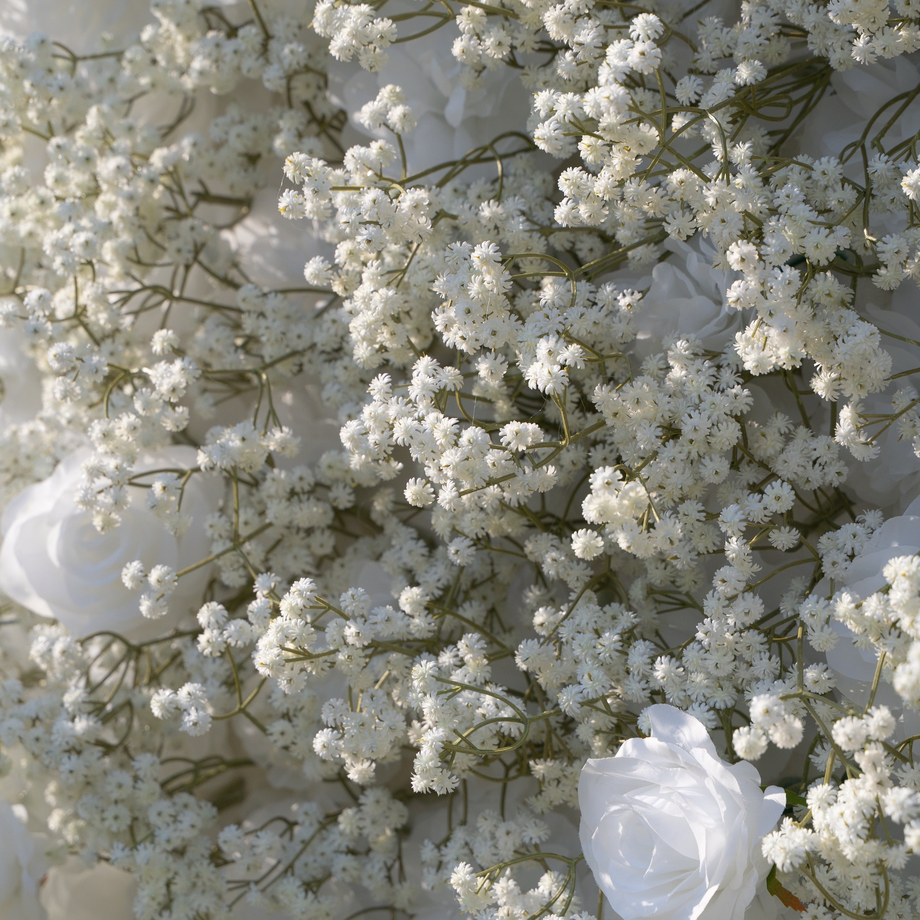 Shimmer 3D Floral Wall – White Roses & Baby’s Breath, Perfect for Proposals & Weddings