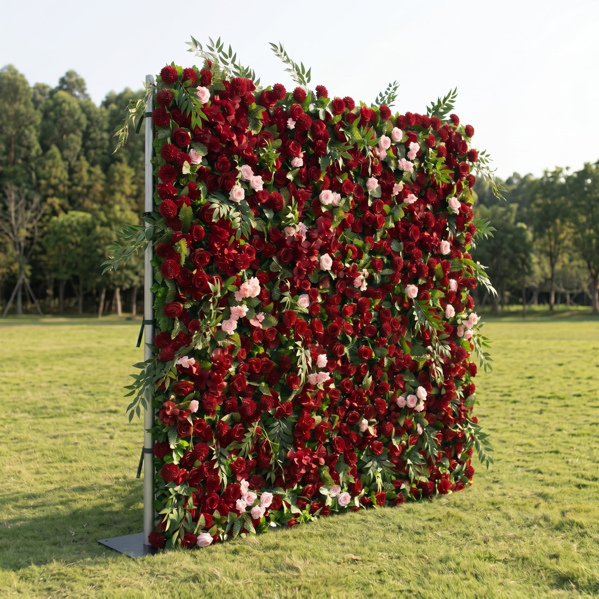 Daisy 3D Red Rose & Greenery Flower Wall Fabric Artificial Zip Up Curtain Flower Wall For Wedding and Events Decoration