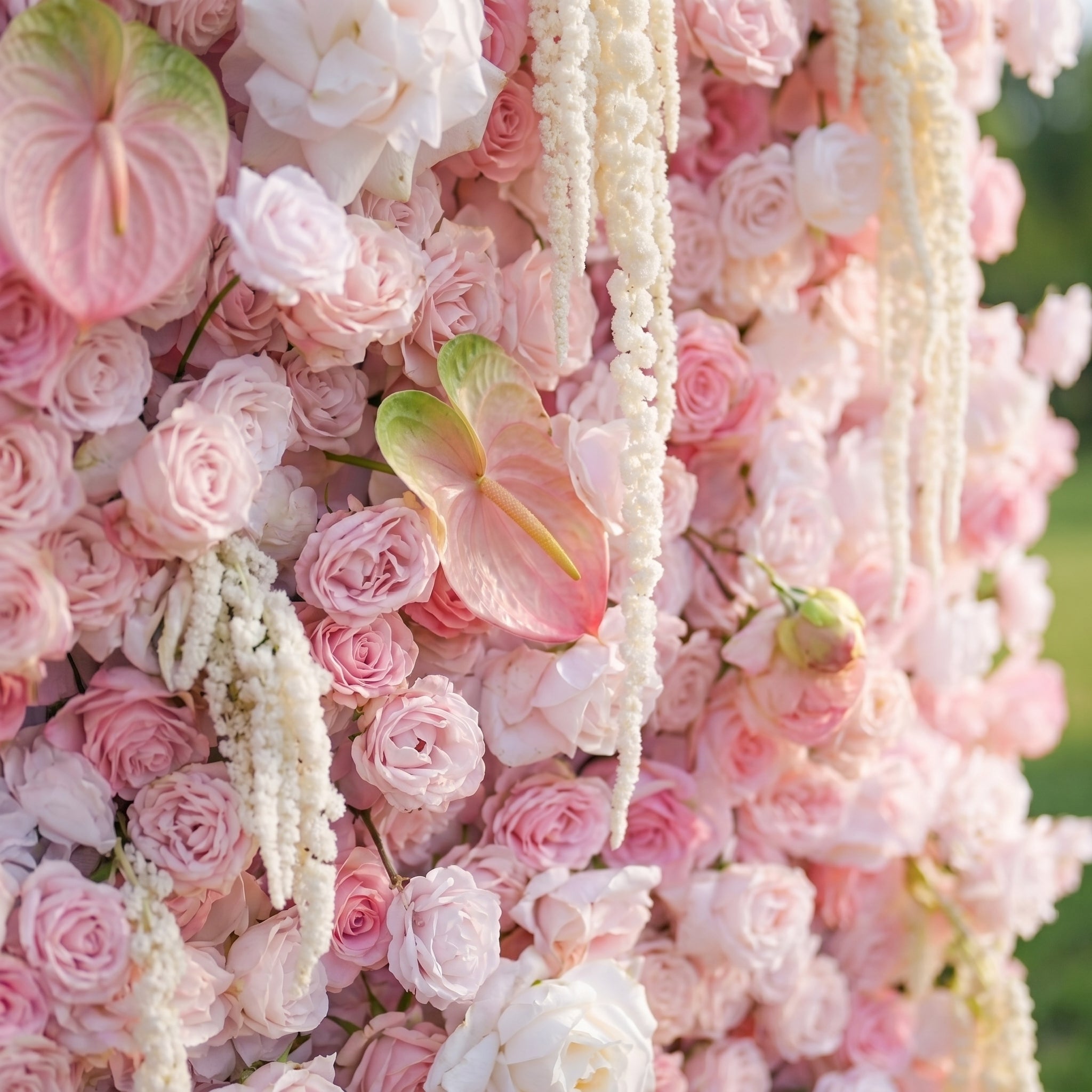 Eden 3D Pink Flower Wall & Tassel Design Fabric Artificial Zip Up Curtain Flower Wall For Wedding and Events Decoration