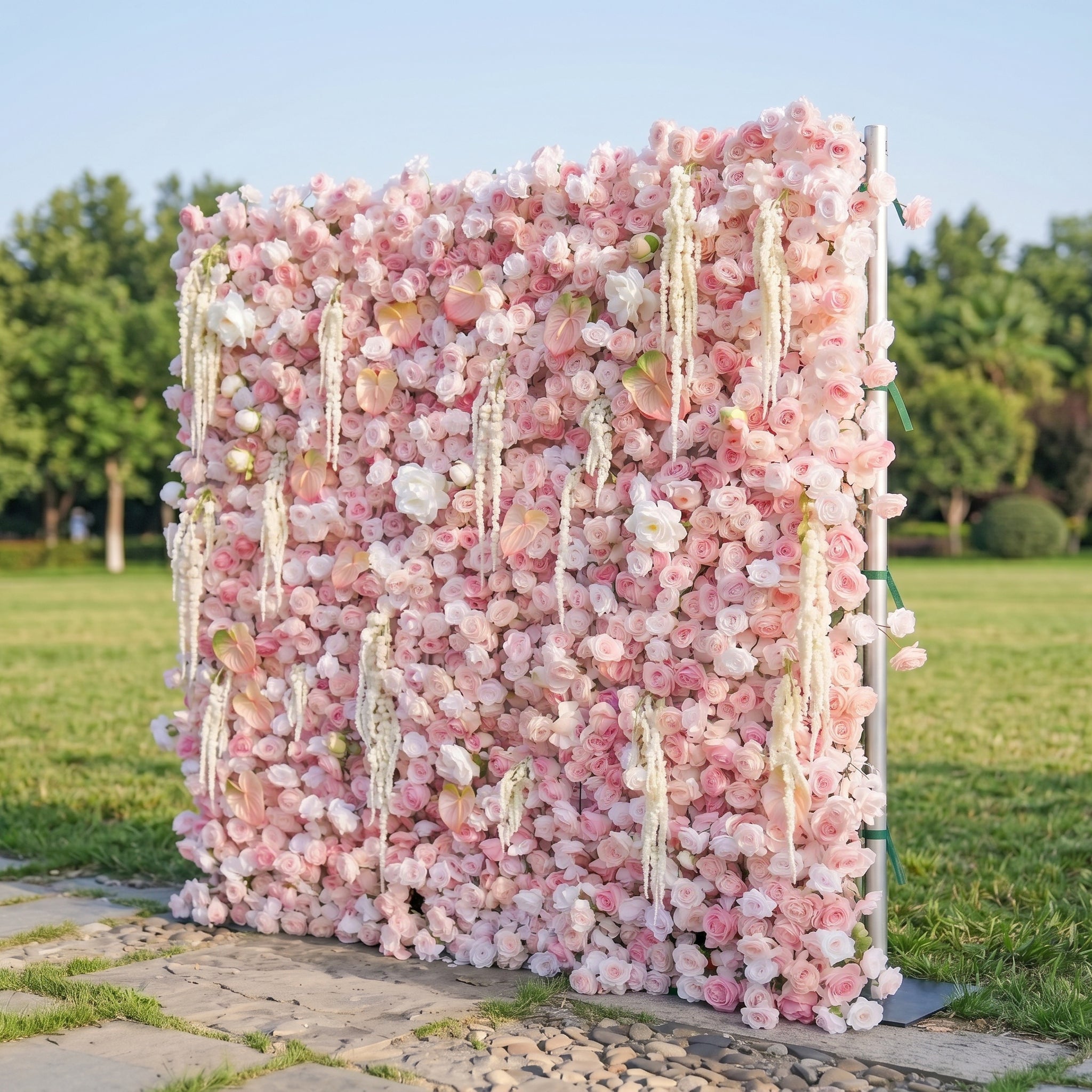 Eden 3D Pink Flower Wall & Tassel Design Fabric Artificial Zip Up Curtain Flower Wall For Wedding and Events Decoration