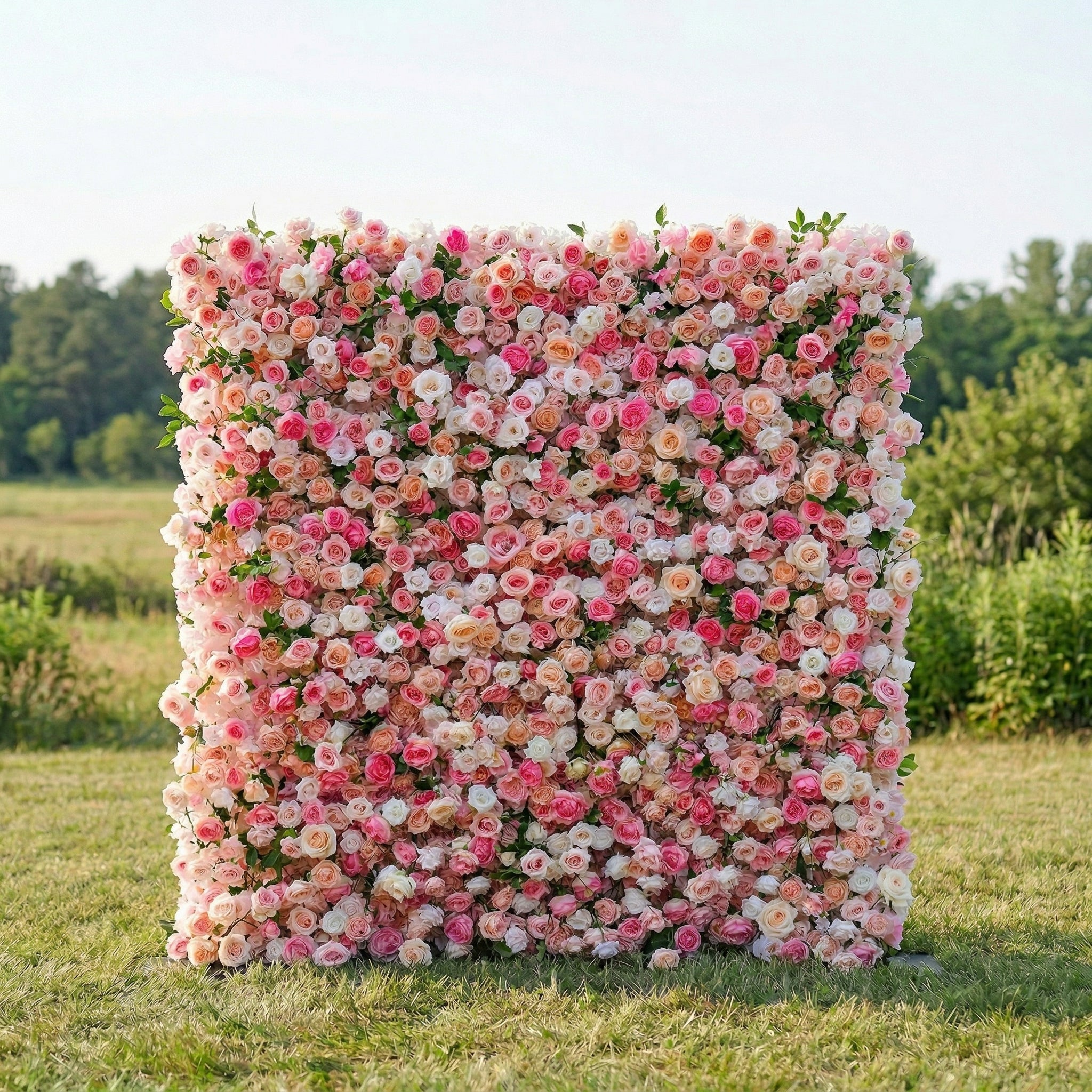 Elinia 4D Pink & White Rose Flower Wall Panel – Easy Install Faux Floral Backdrop for Birthday, Graduation & Event Decor