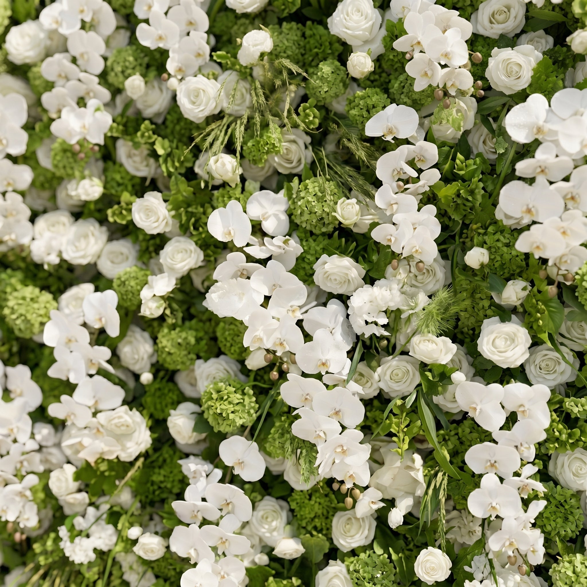 Blush Luxury 4D White & Green Silk Floral Wall Roll-Up Backdrop for Edgy Romantic Weddings