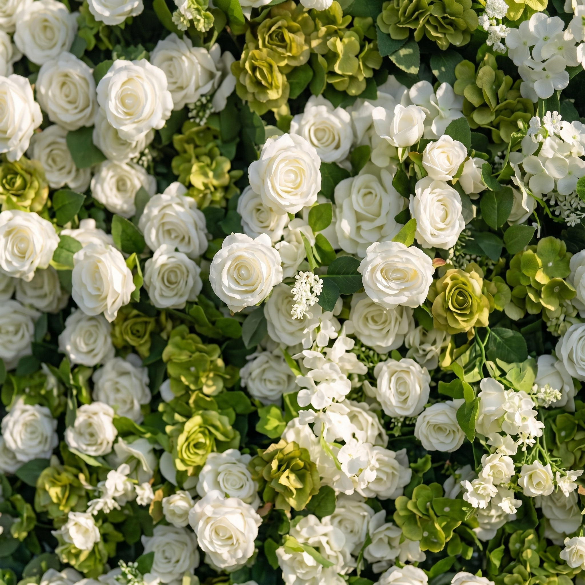 Evora 3D White Rose & Greenery Flower Wall Fabric Artificial Zip Up Curtain Flower Wall For Wedding and Events Decoration