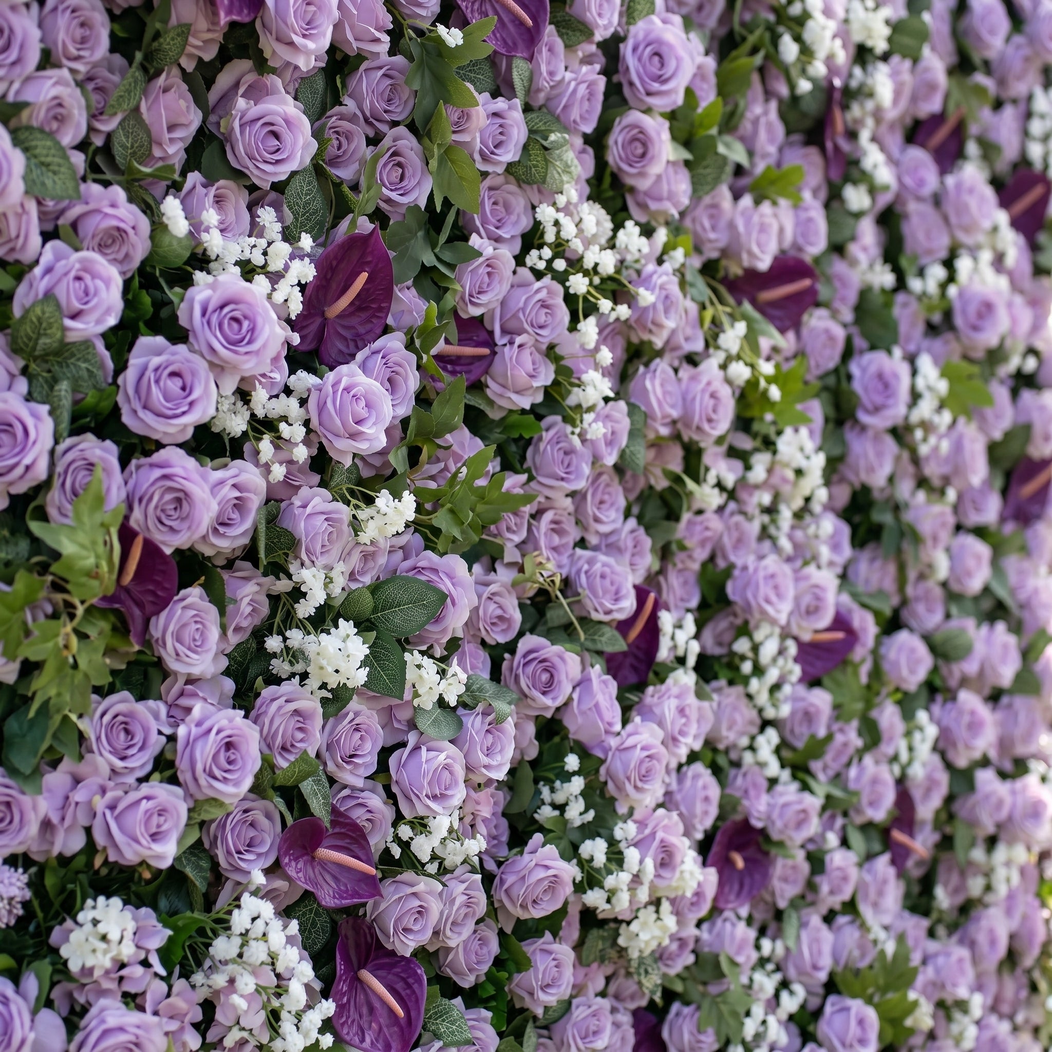 Evoren 3D Purple Rose Flower Wall Fabric Artificial Zip Up Curtain Flower Wall For Wedding and Events Decoration