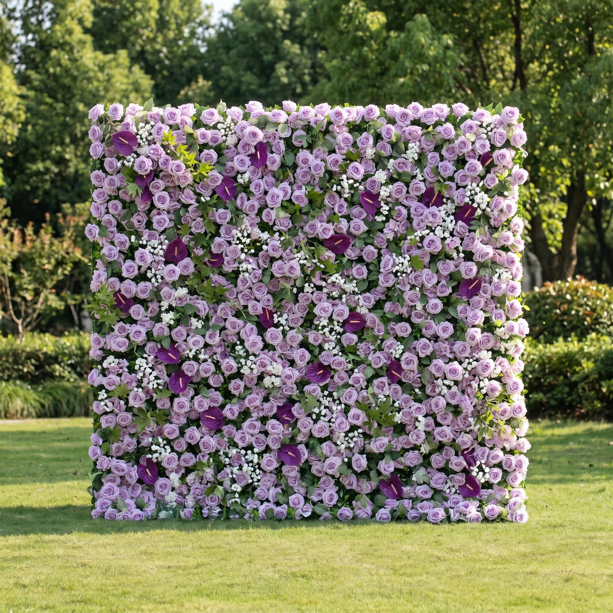 Evoren 3D Purple Rose Flower Wall Fabric Artificial Zip Up Curtain Flower Wall For Wedding and Events Decoration