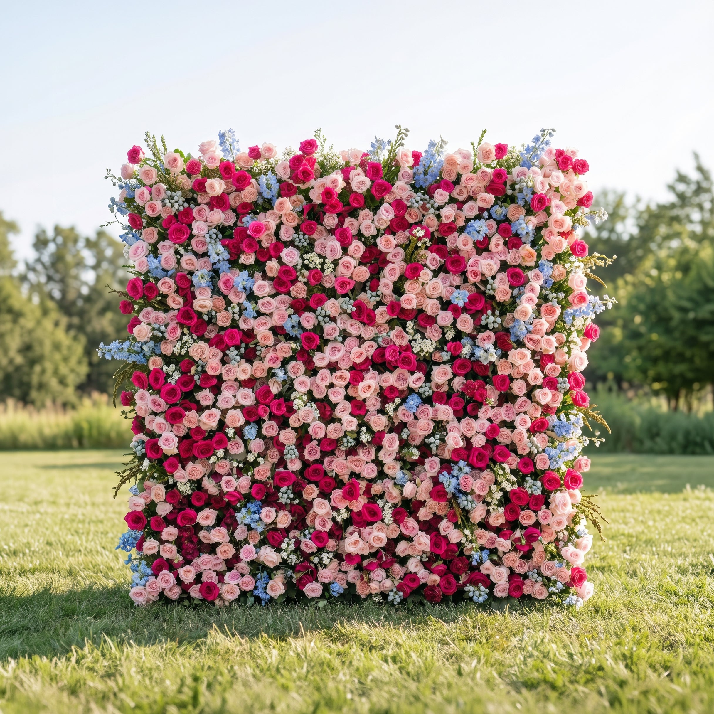 Fawn 3D Pink & Red Flower Wall Fabric Artificial Zip Up Curtain Flower Wall For Wedding and Events Decoration