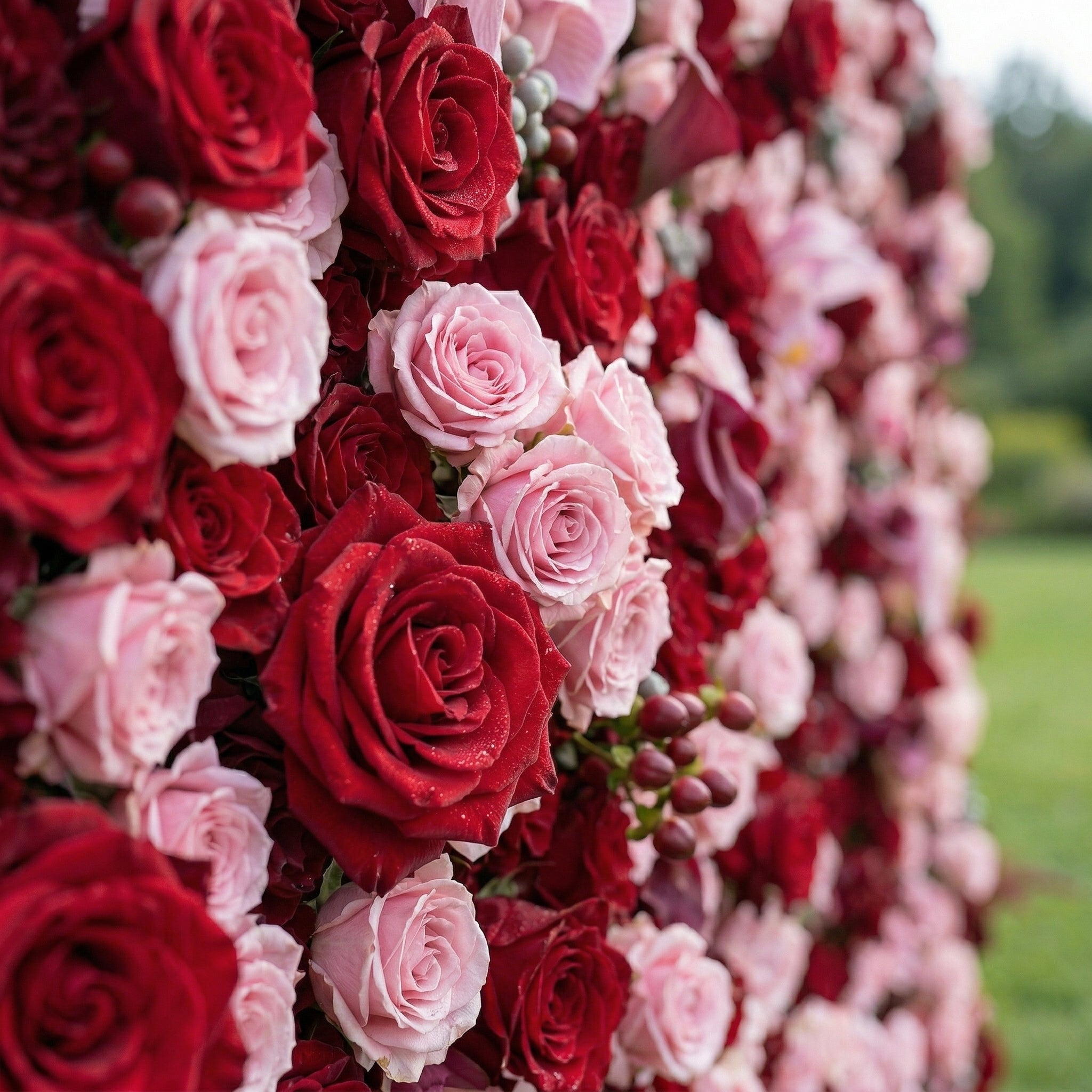 Finela 4D Pink & Red Rose Flower Wall Panel – Easy Install Faux Floral Backdrop for Birthday, Graduation & Event Decor
