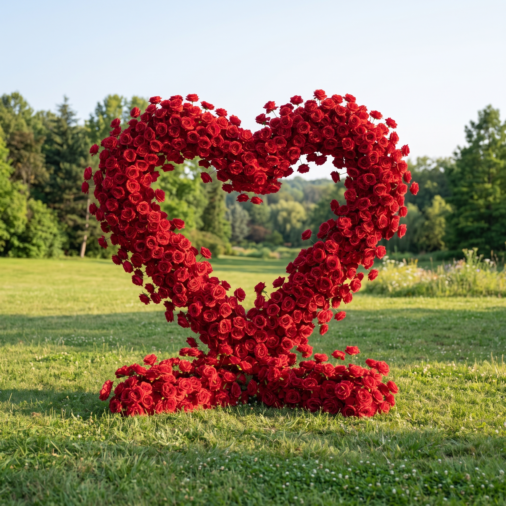 Adore Heart-Shaped Red Silk Rose Flower Arch Floral Arrangement for Romantic Weddings