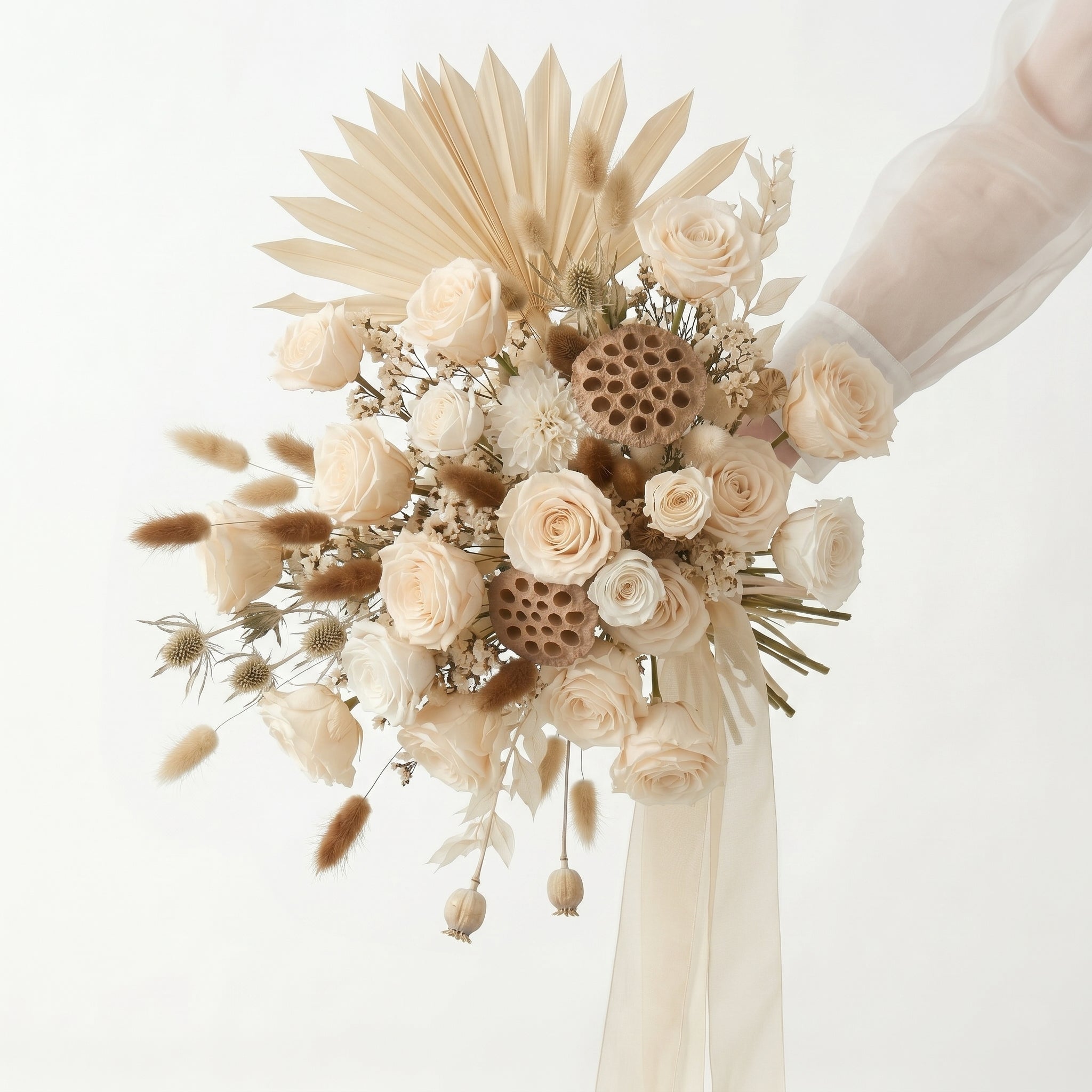 Champagne Rose & Feathers Artificial Bridal Bouquet Weddings Anniversary Party Supplies