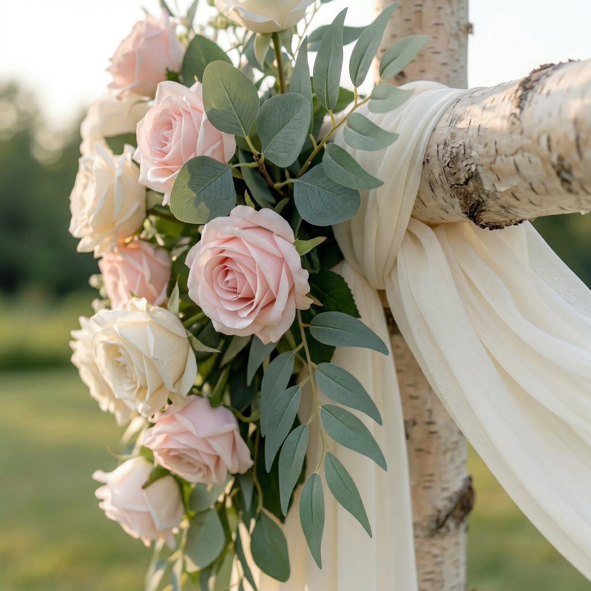 Isola Angel-Pure White Rose and Sheer Drape Arch for Luxury Ceremony Decor