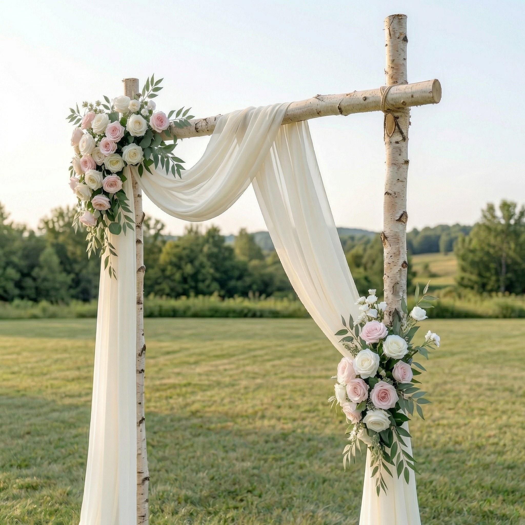 Isola Angel-Pure White Rose and Sheer Drape Arch for Luxury Ceremony Decor