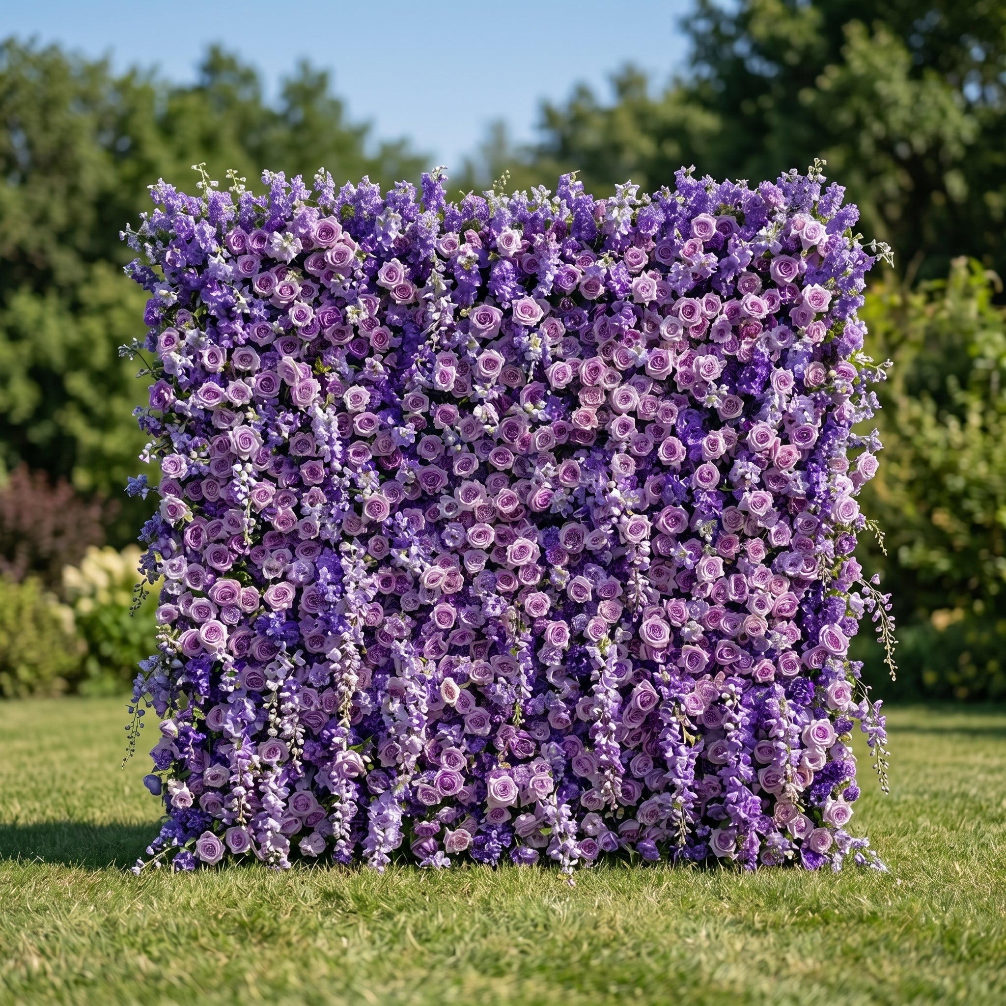 Ivy 3D Fabric Backdrop Purple Artificial Flower Wall with Zip-Up Design for Events and Home Decoration