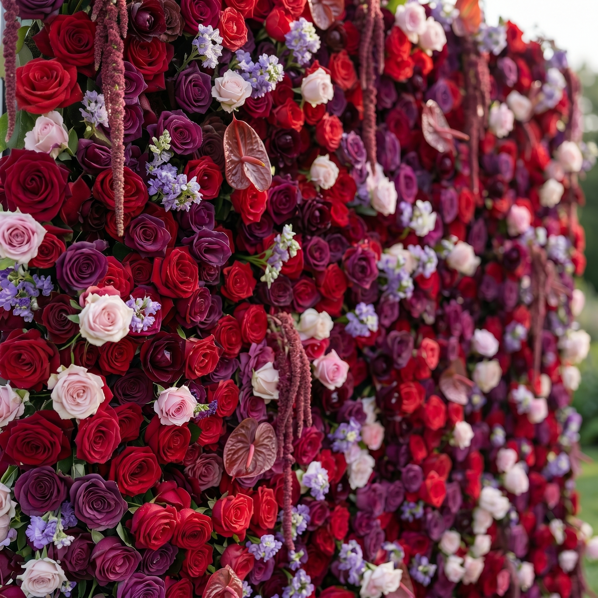 Jade 3D Fabric Backdrop Purple & Red Artificial Flower Wall with Zip-Up Design for Events and Home Decoration
