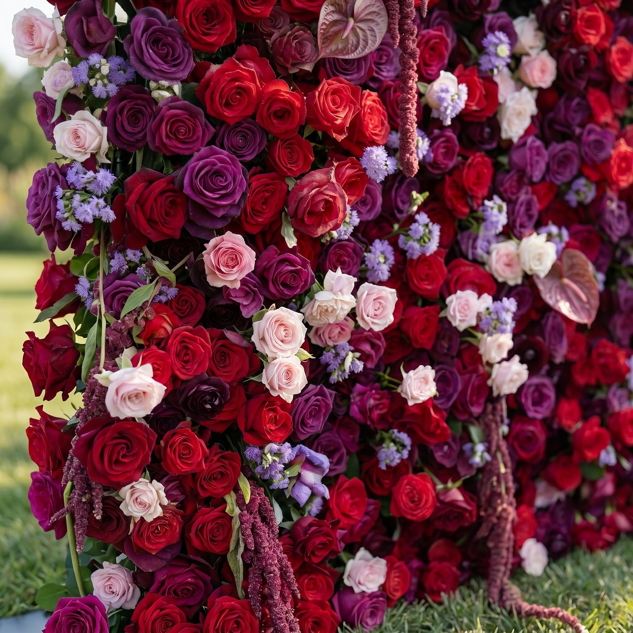 Jade 3D Fabric Backdrop Purple & Red Artificial Flower Wall with Zip-Up Design for Events and Home Decoration
