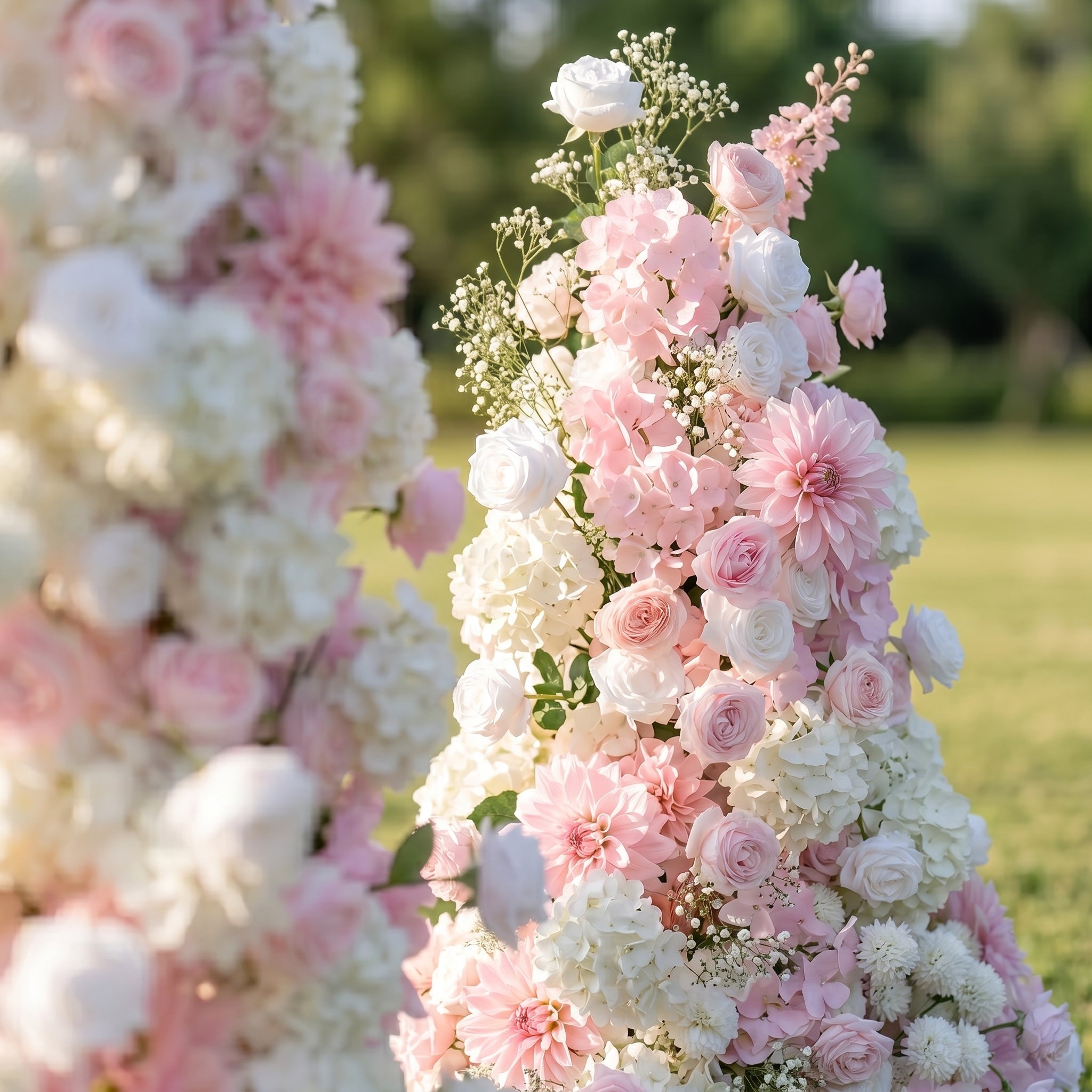 Juliette 3D Pink Artificial Flower Pillar Wedding Backdrop Arch KT Board Decor Floral Arrangement