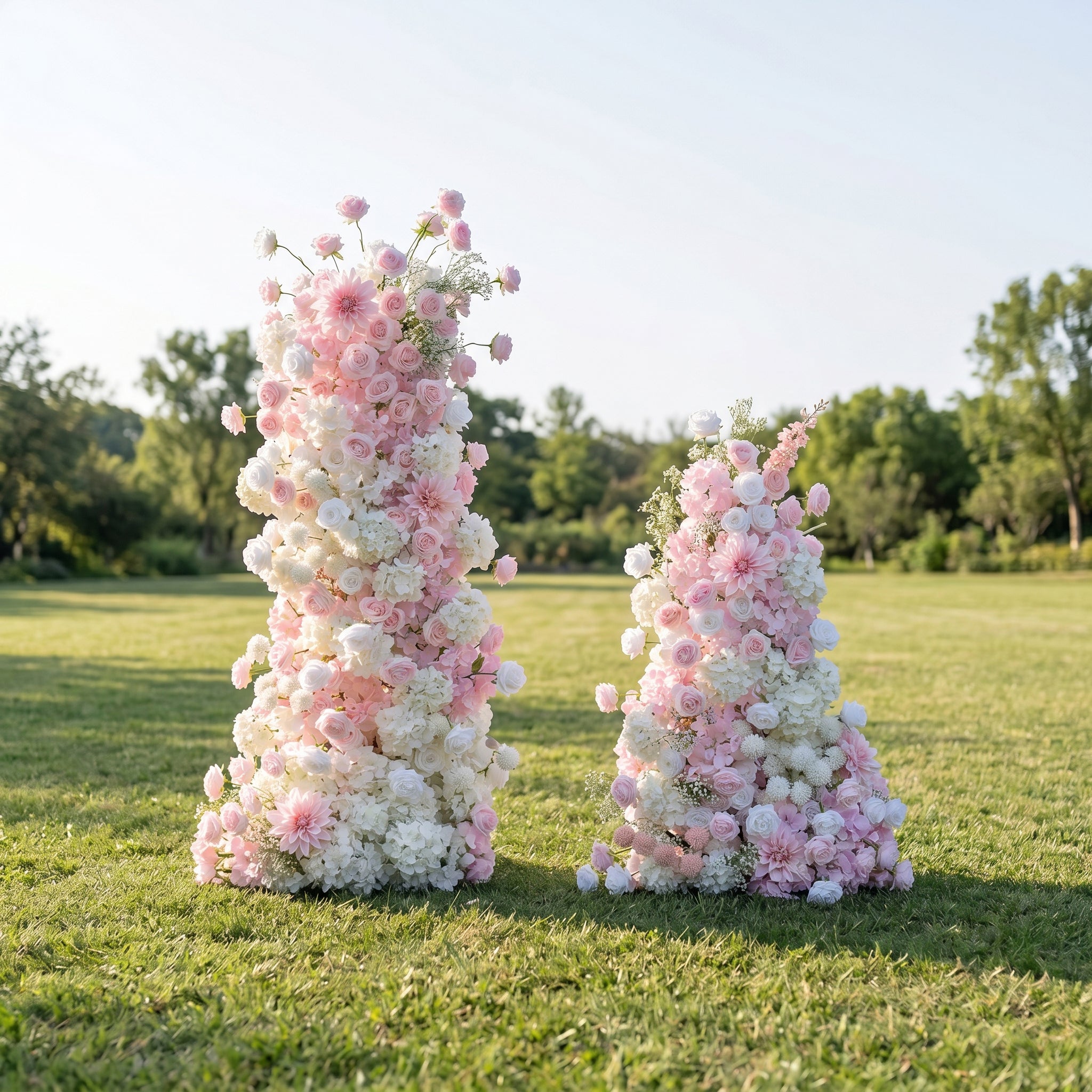 Juliette 3D Pink Artificial Flower Pillar Wedding Backdrop Arch KT Board Decor Floral Arrangement