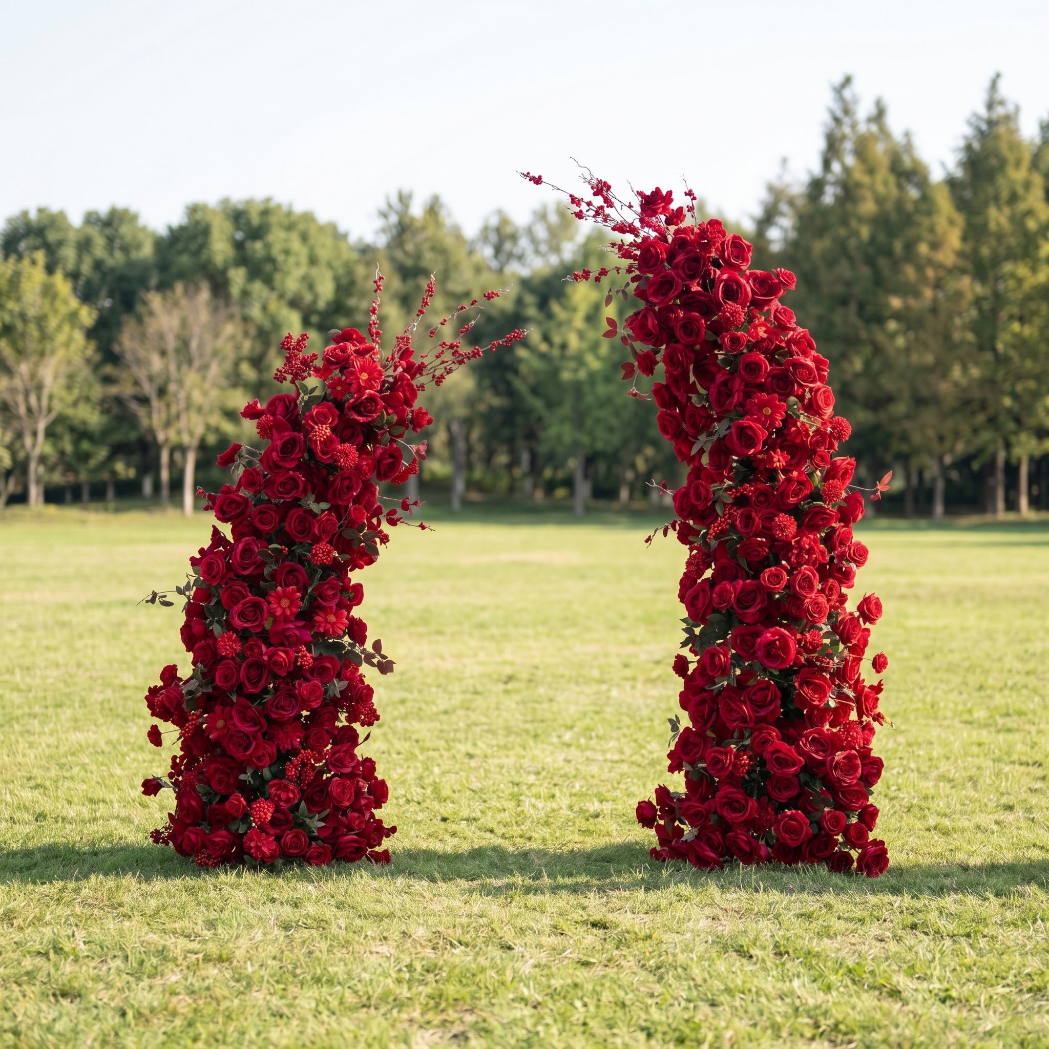 Junia Red Luxury Horn Shaped Flower Arch with Frame for Wedding Party Event Backdrop Decoration