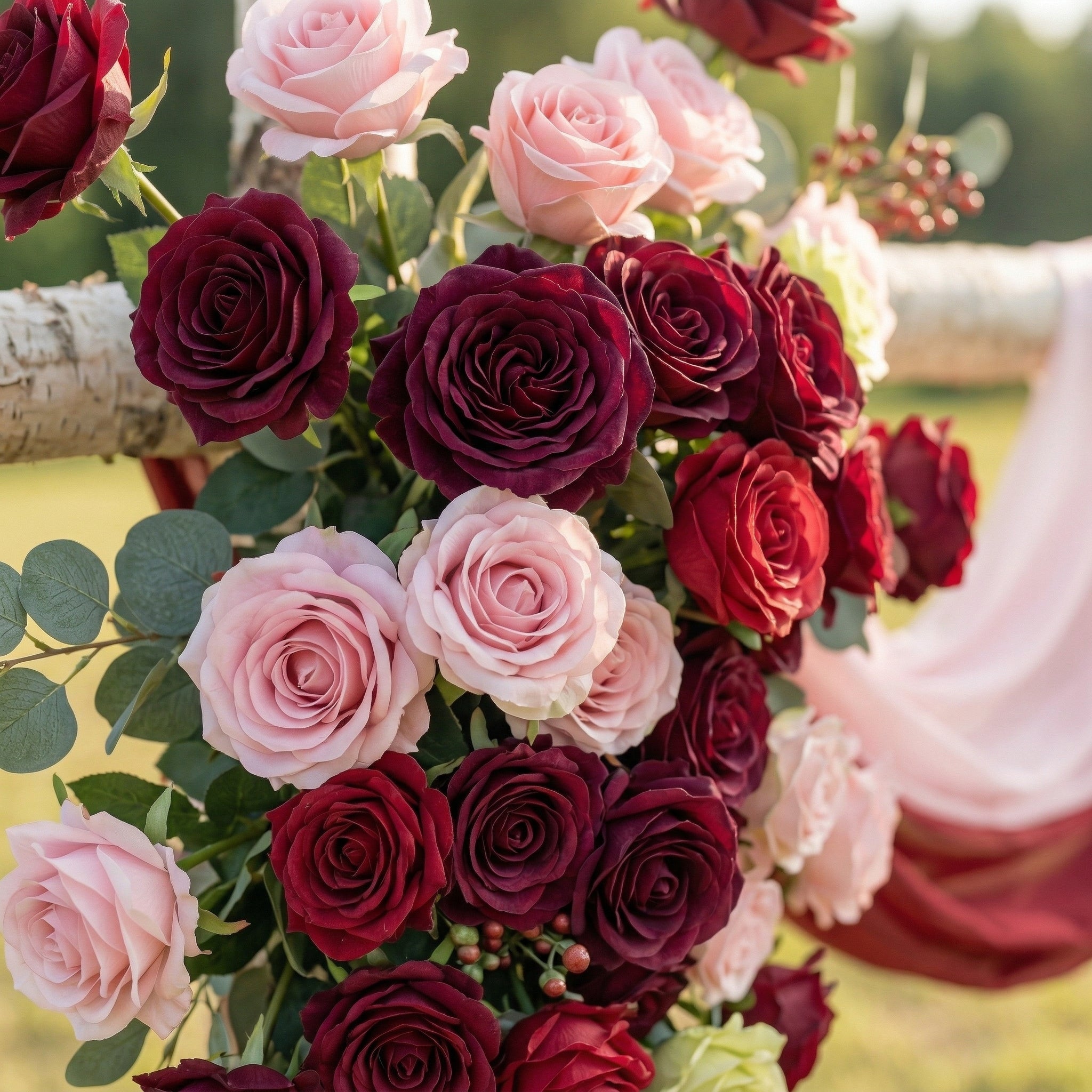 Juniper Chic Red & Pink Rose Draping Arch for Wedding Receptions and Home Decor