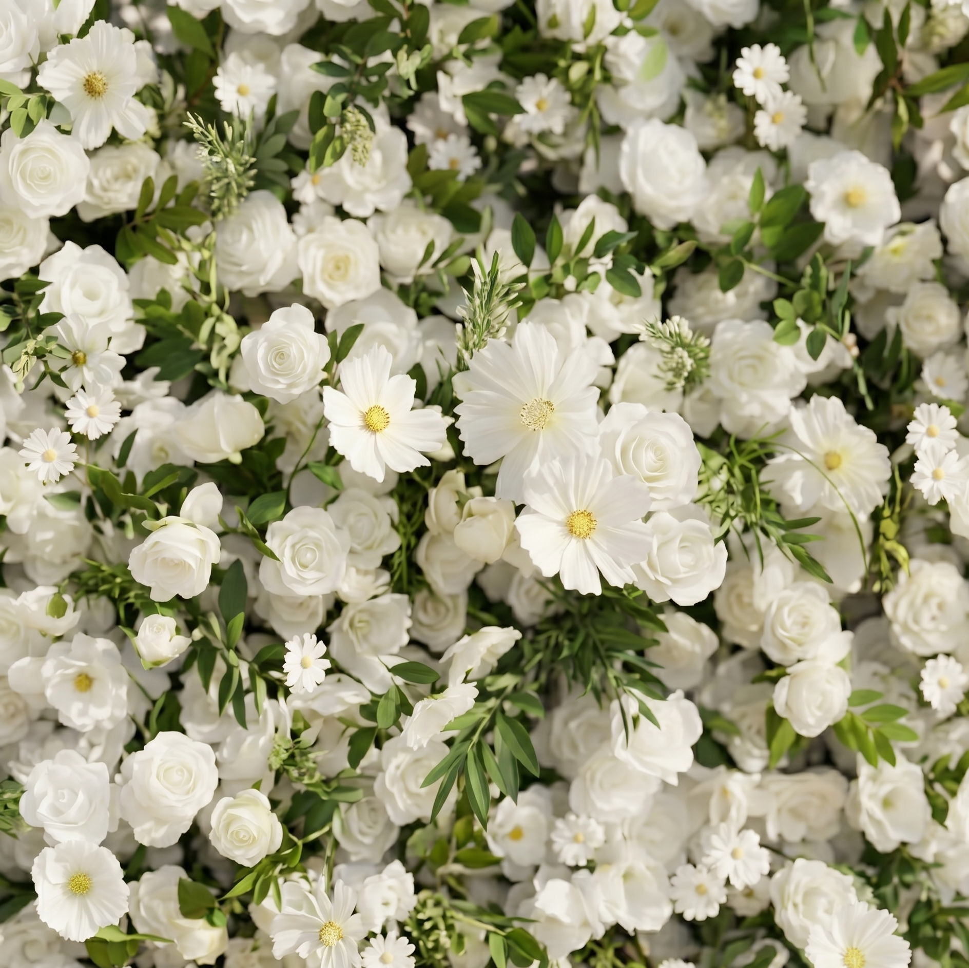 Petal Premium 4D Ivory & Greenery Silk Floral Wall Roll-Up Backdrop for Elegant Minimalist Events