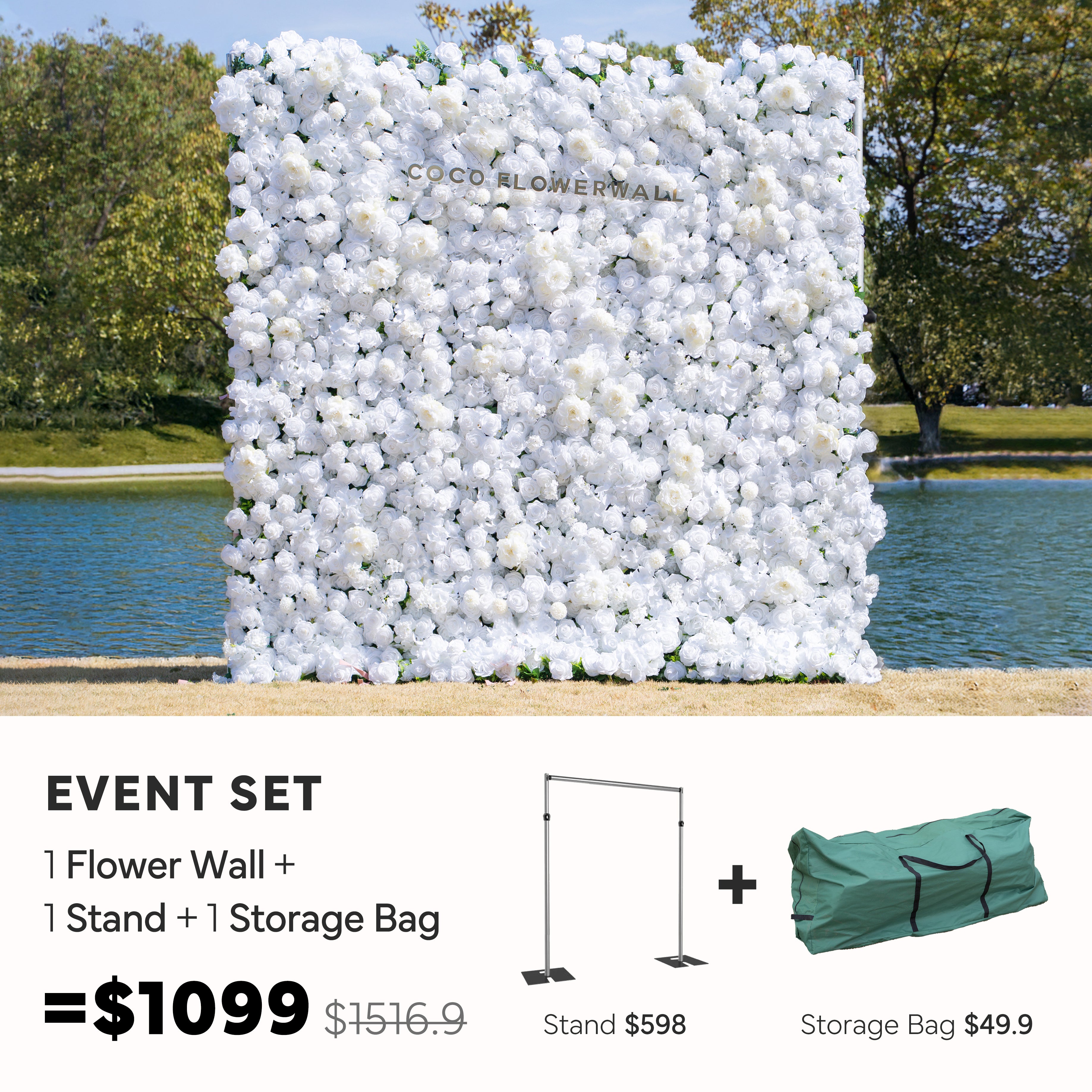 Laramie 5D Artificial Zip Up Flower Wall+Stand+ Storage Bag Event Set