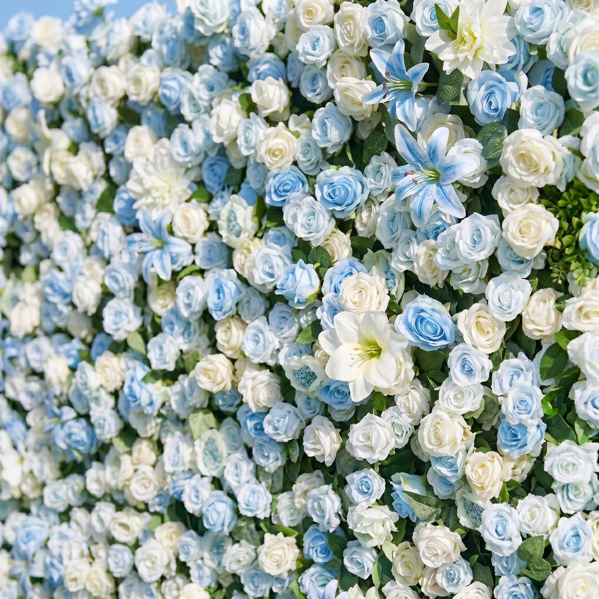 Lark 3D Fabric Backdrop Blue Artificial Flower Wall with Zip-Up Design for Events and Home Decoration