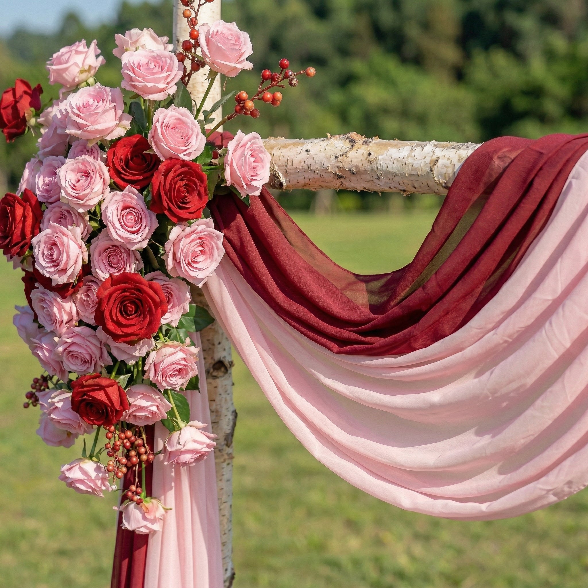 Laurel Pastel Wedding Arch Flowers Swag with Sheer Drapes Set for Garden Ceremony and Bridal Shower Decor
