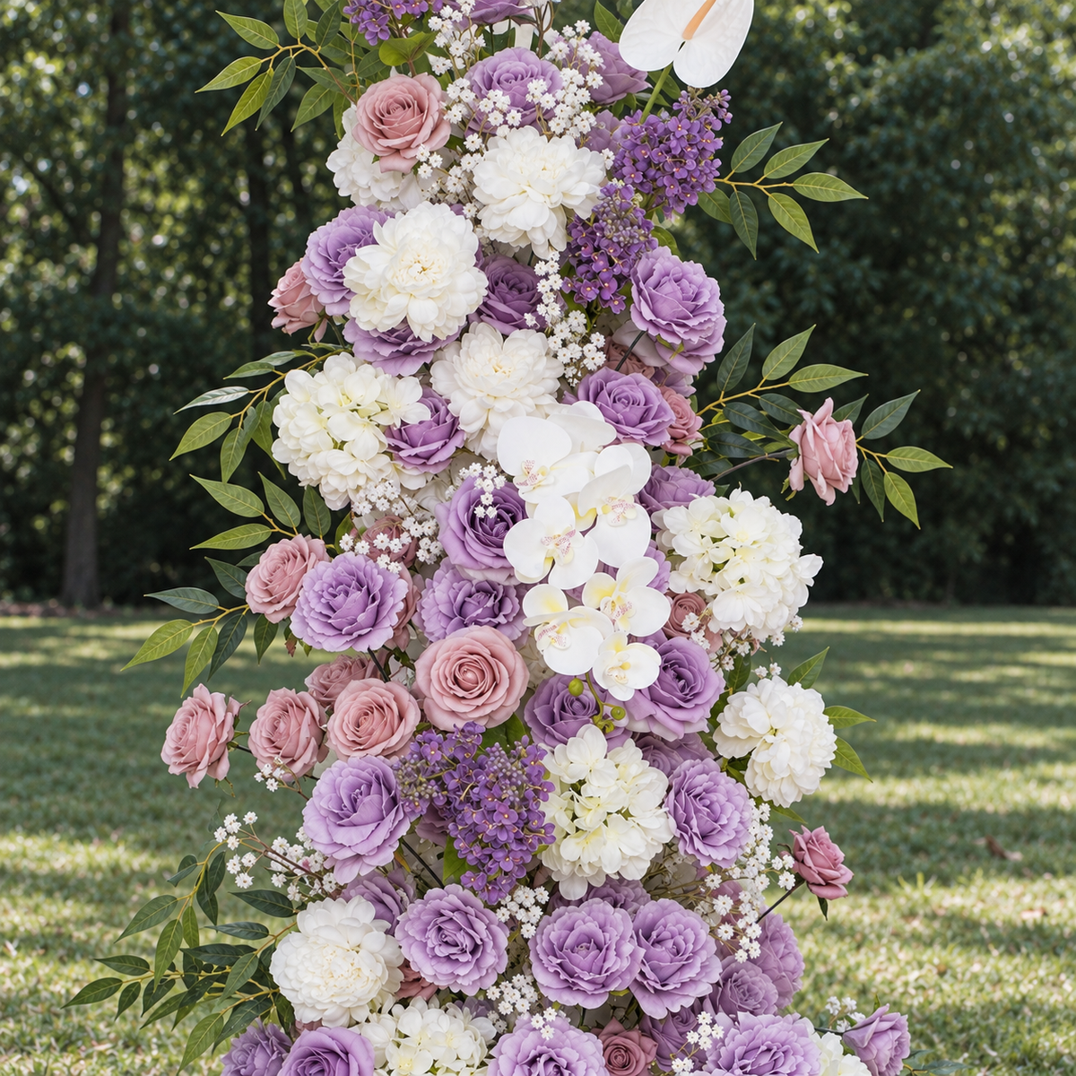 Lilac Purple & White Artificial Flower Pillar Wedding Arch KT Board Decor Floral Arrangement