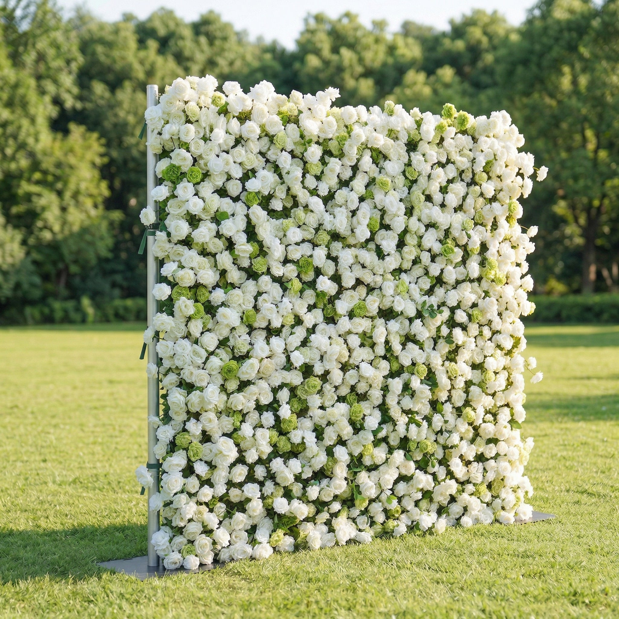 Lotanen 3D White & Green Rose Flower Wall for Outdoor Weddings & Home Decor