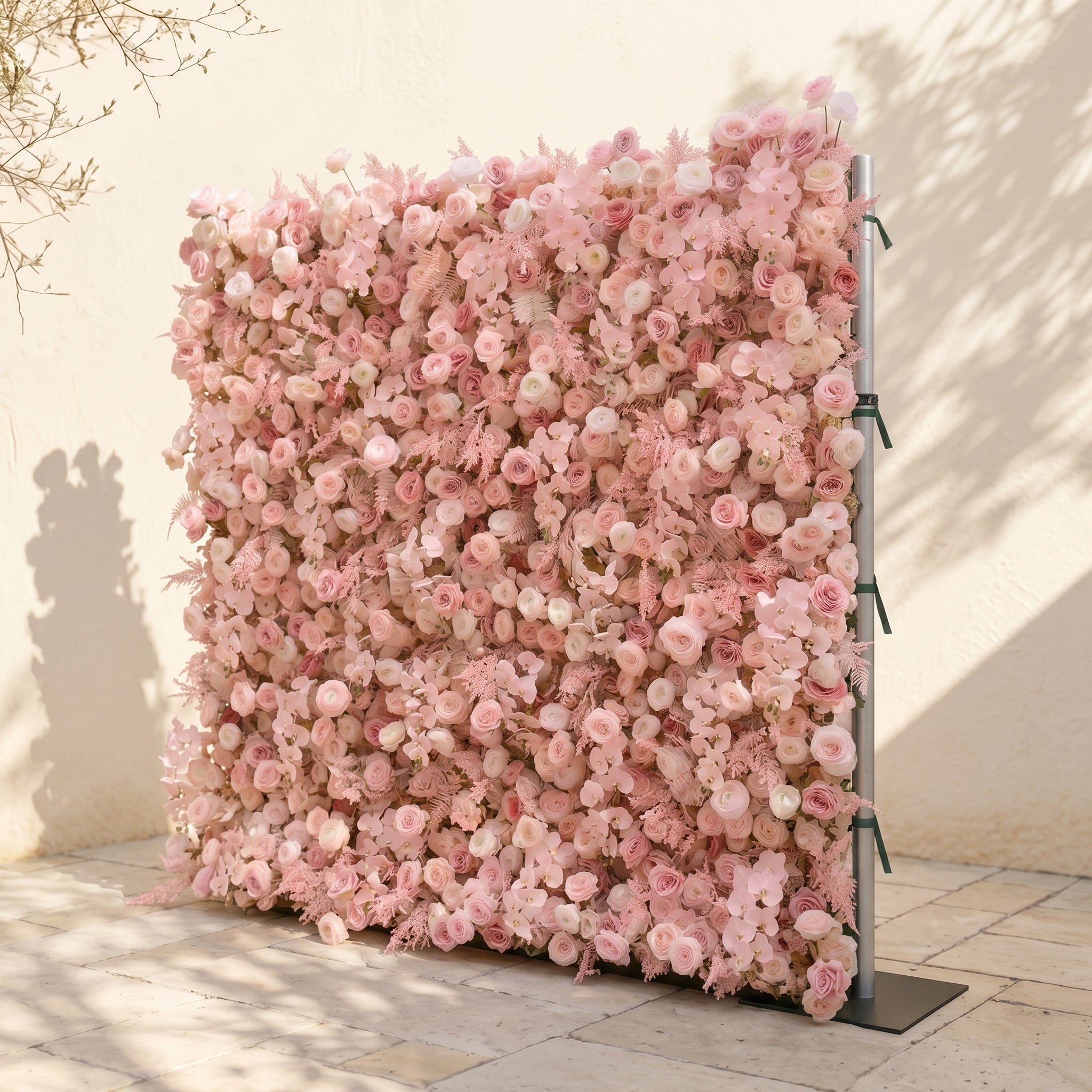 Vale Luxury 4D All-Blush Pink Silk Floral Wall Roll-Up Fabric Backdrop for Romantic Dream Weddings
