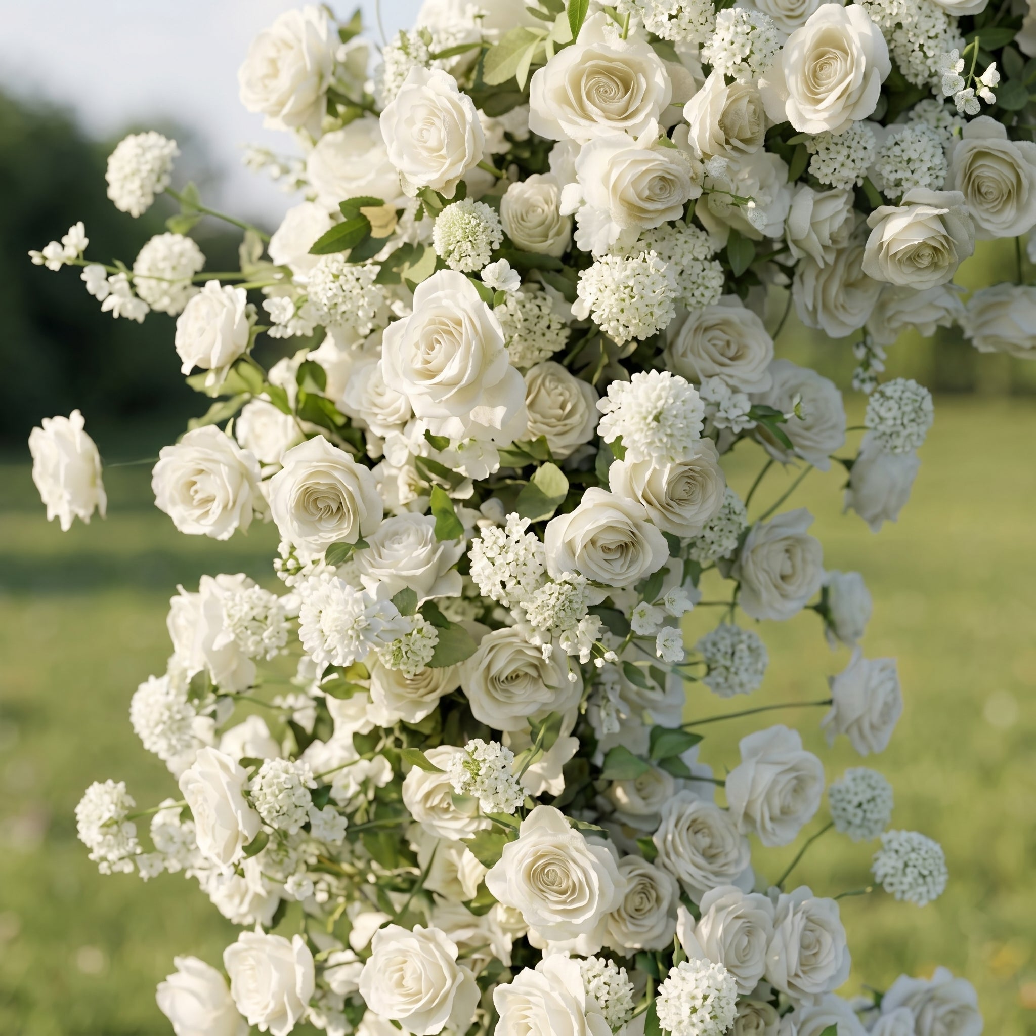 Odessa Heart-Shaped White Silk Rose Flower Arch Floral Arrangement for Romantic Weddings