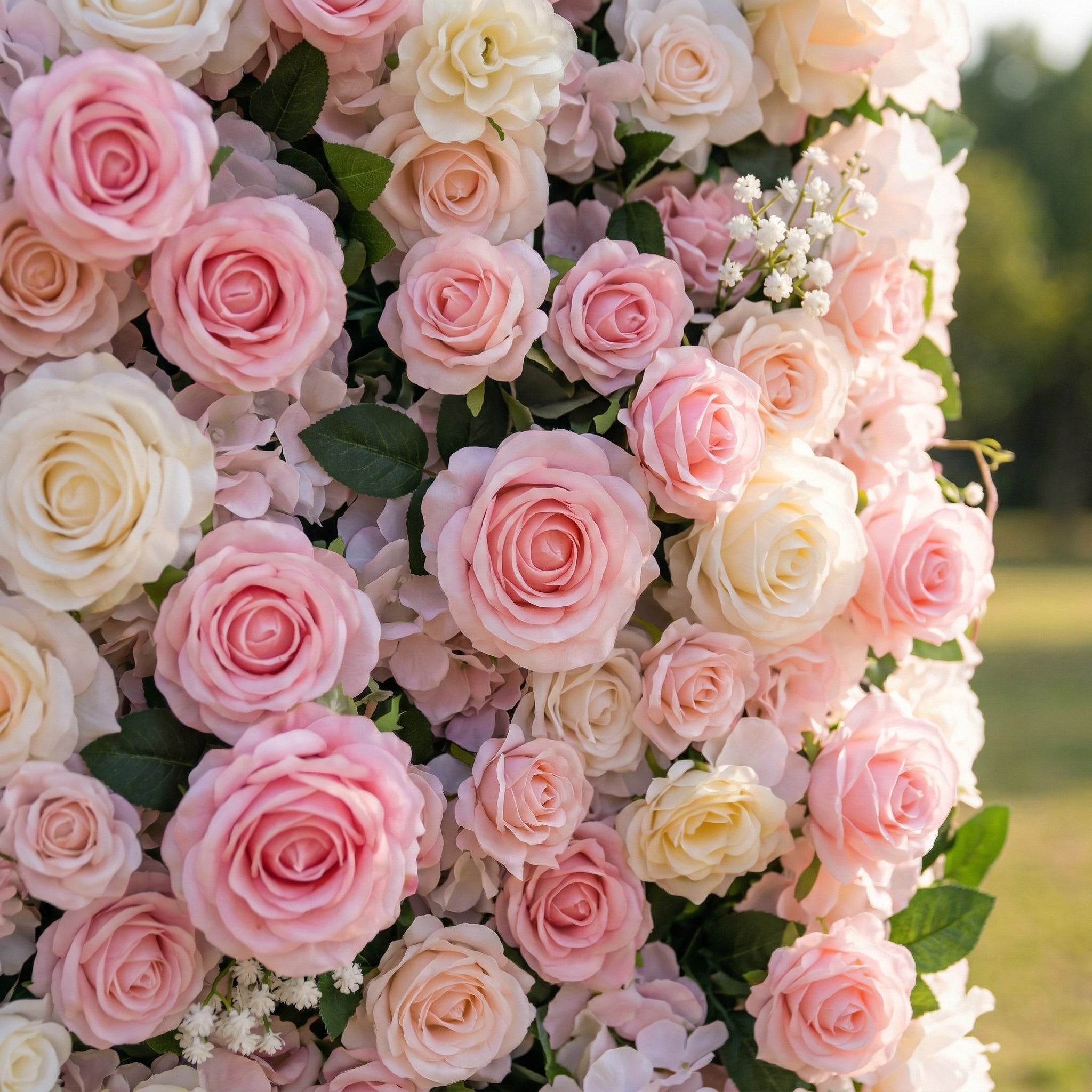 Roslenelle 4D Flower Wall Fabric Artificial Zip Up Curtain Flower Wall For Wedding and Events Decoration