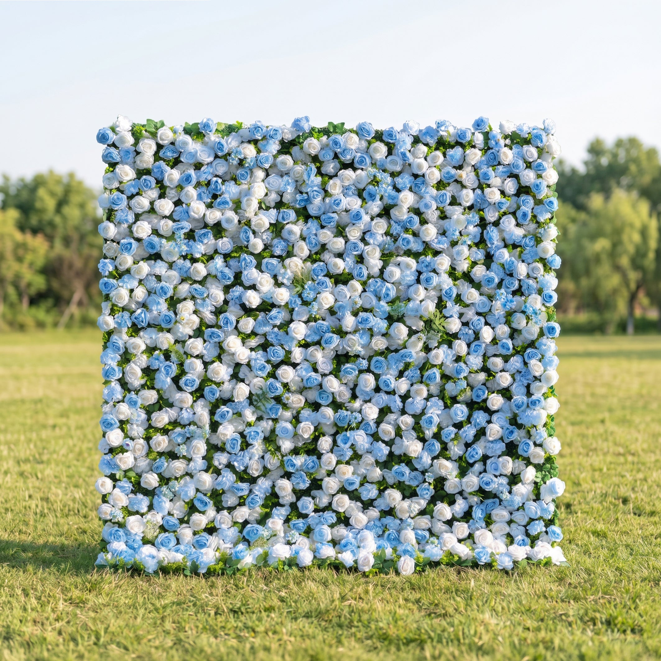 Sabrina 3D Blue Flower Wall Fabric Artificial Zip Up Curtain Flower Wall For Wedding and Events Decoration