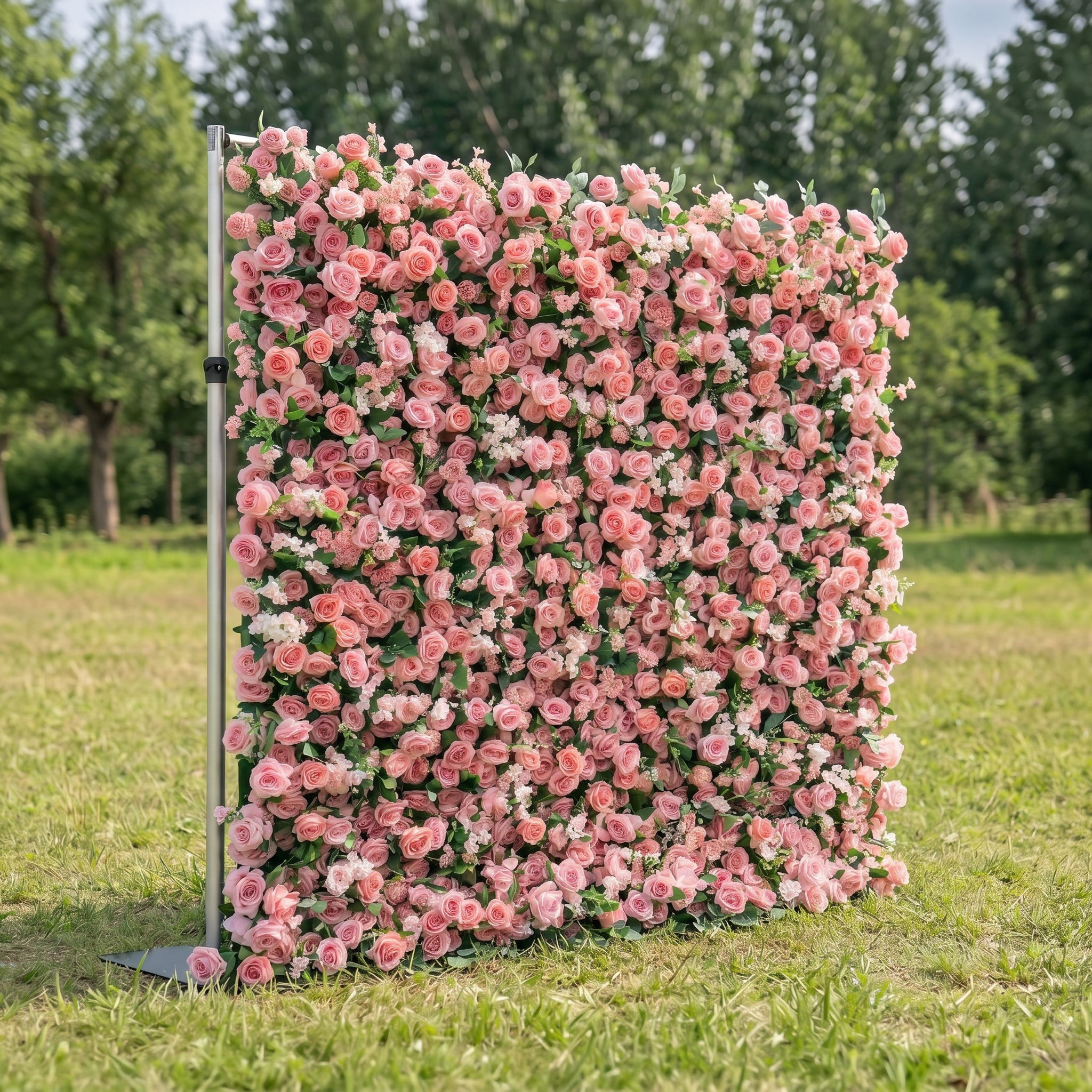Thea 3D Light Red Rose Flower Wall Fabric Artificial Zip Up Curtain Flower Wall For Wedding and Events Decoration