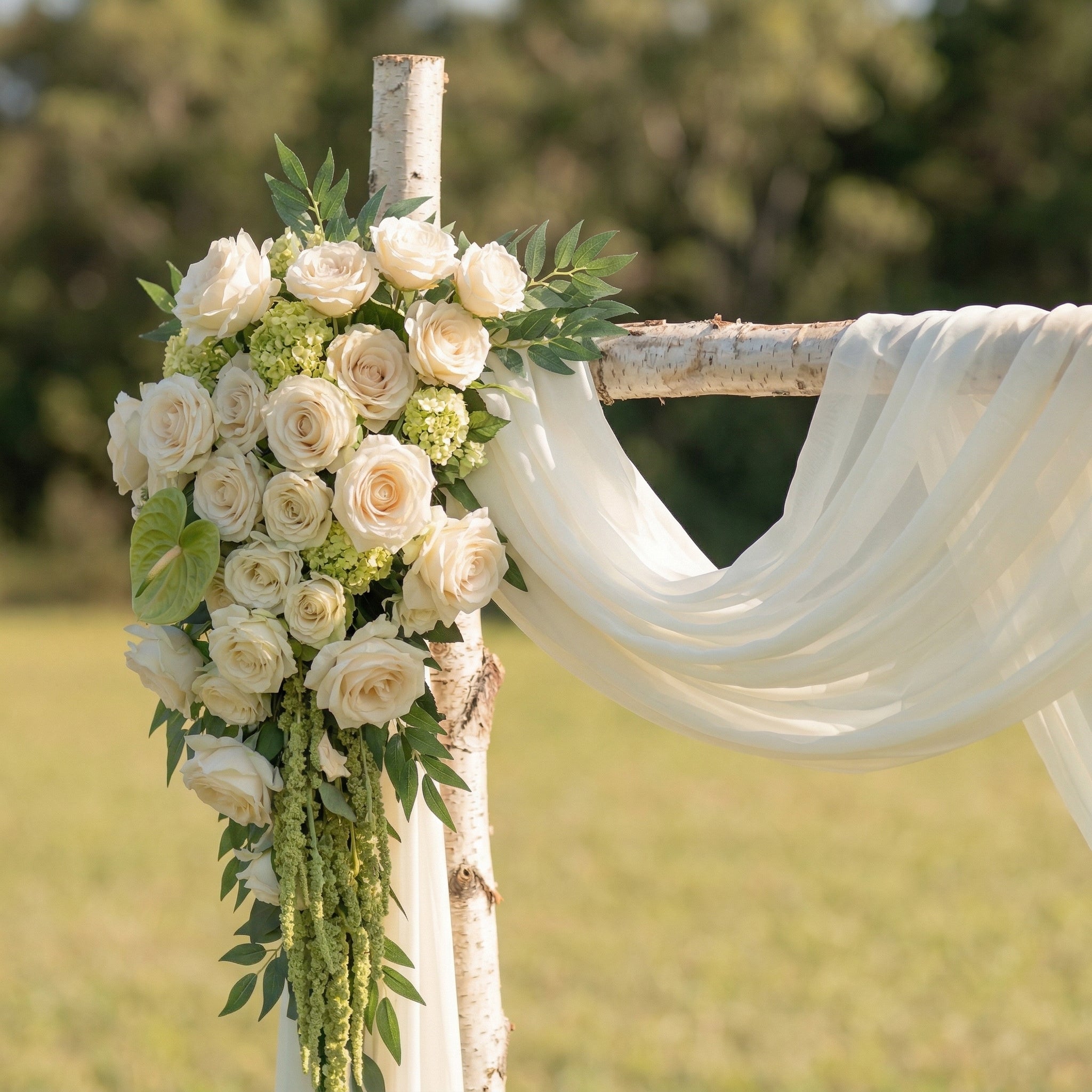 Verona White Rose & Green Leaves Swag Set Flowers Kit with Drapes for Wedding Backdrop & Party Decor