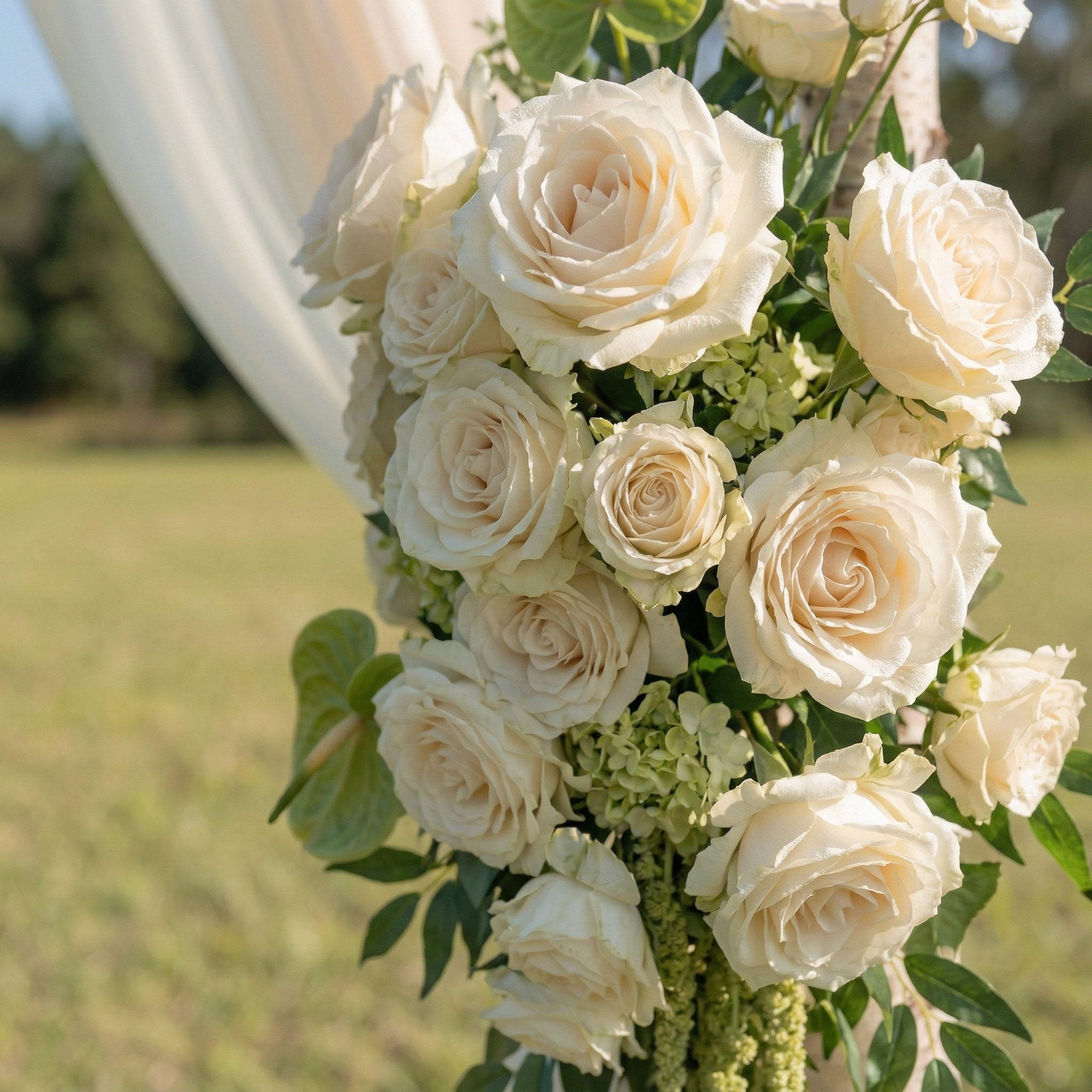 Verona White Rose & Green Leaves Swag Set Flowers Kit with Drapes for Wedding Backdrop & Party Decor