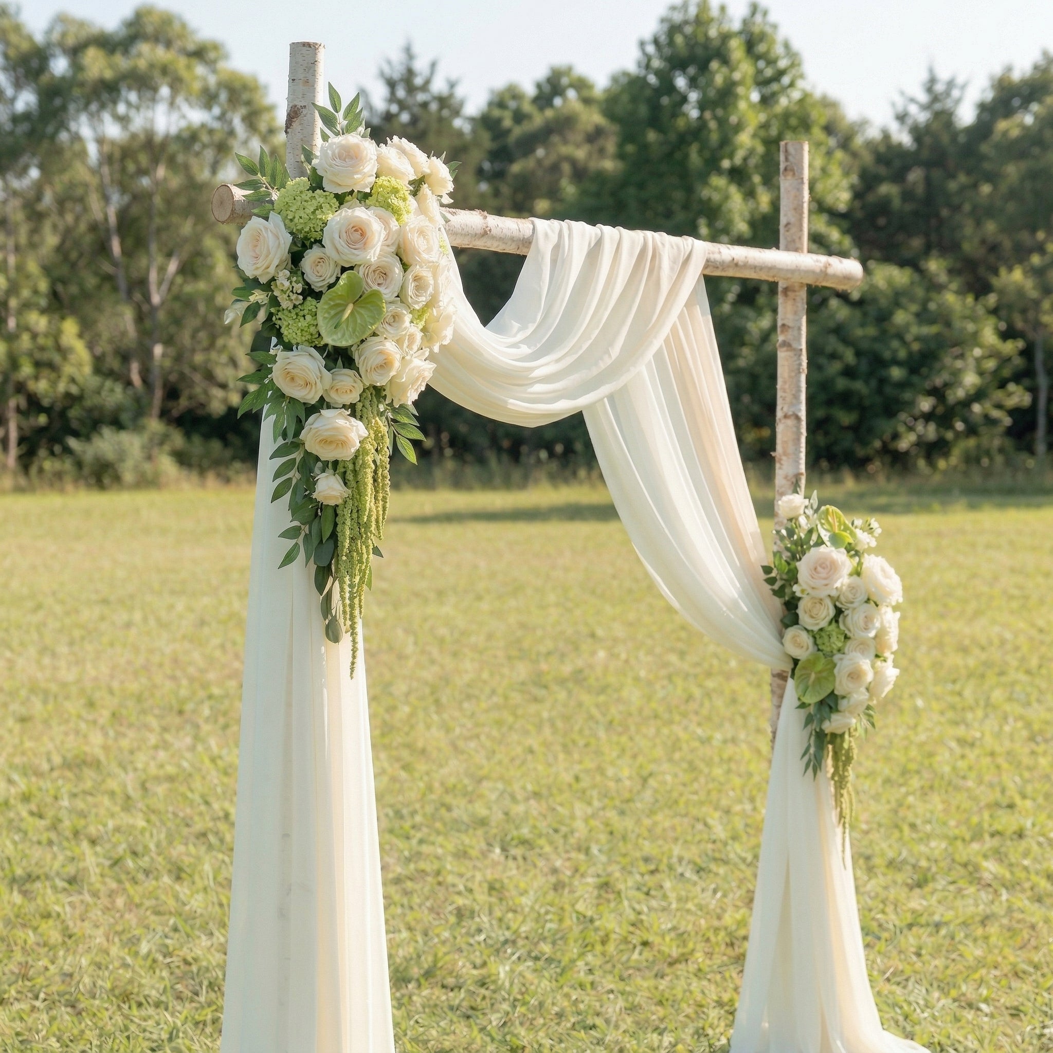 Verona White Rose & Green Leaves Swag Set Flowers Kit with Drapes for Wedding Backdrop & Party Decor